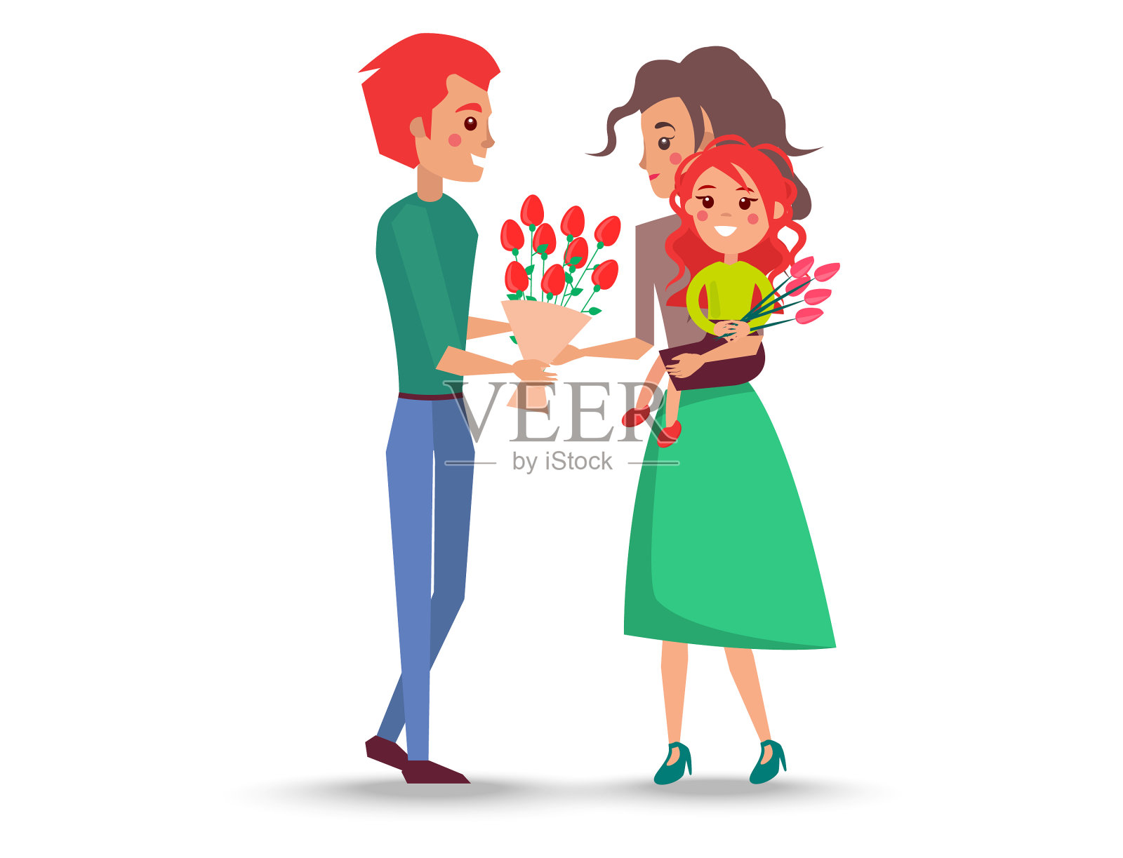 父亲给妻子和女儿一束花设计元素图片