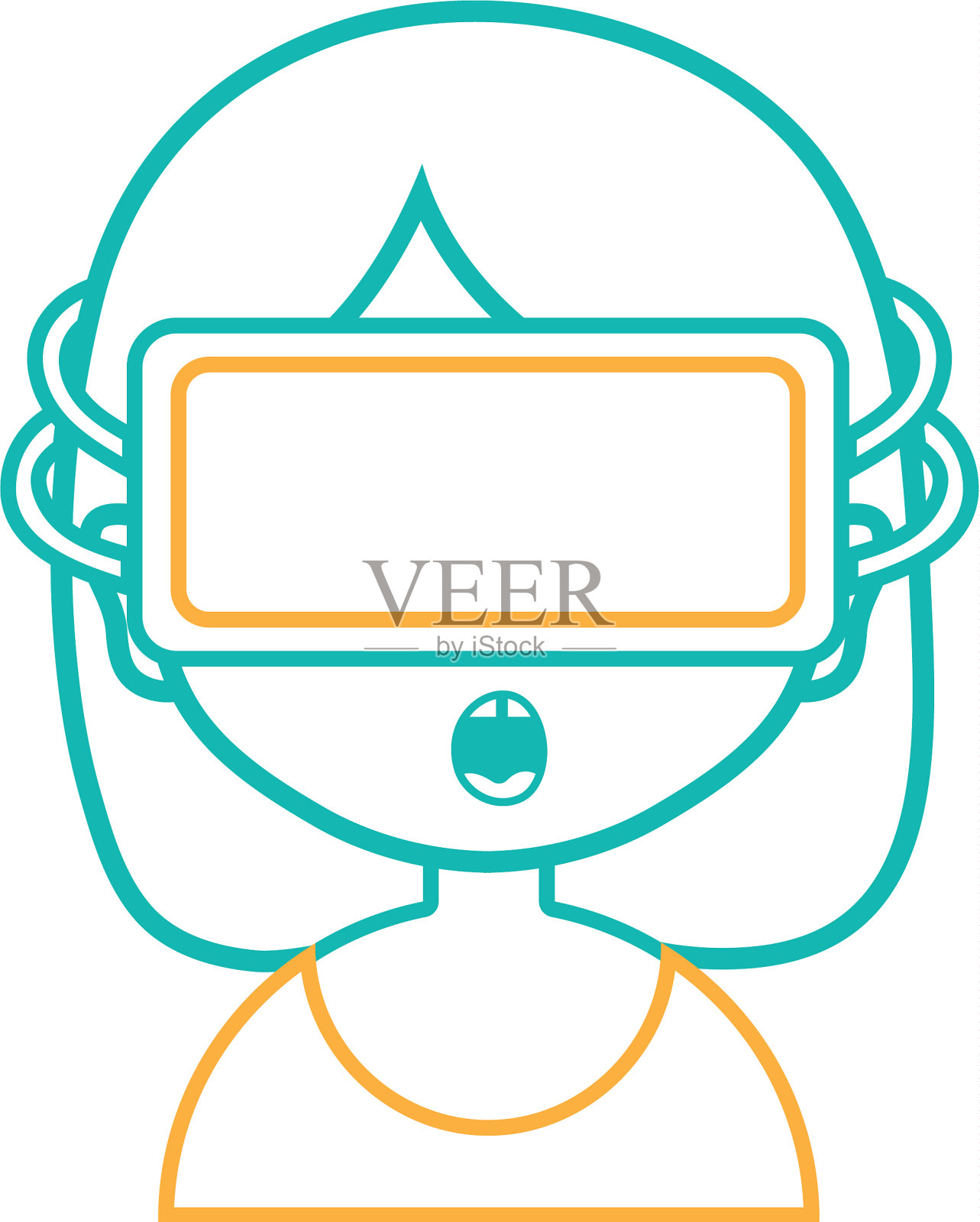 带着3d眼镜玩虚拟电子游戏的排队女孩插画图片素材