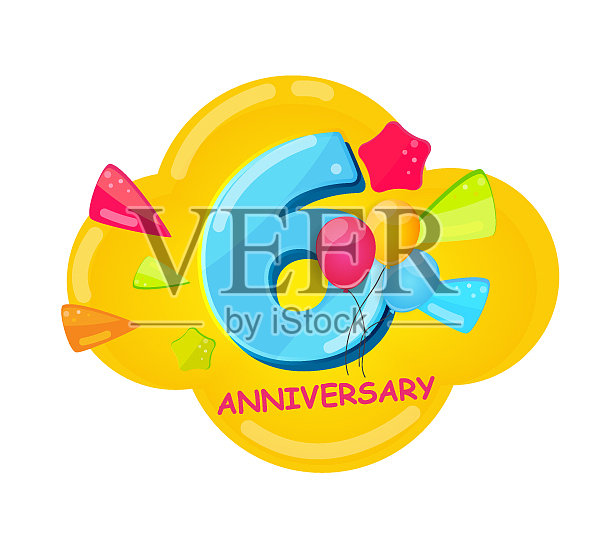 可爱的卡通模板6周年纪念设计元素图片