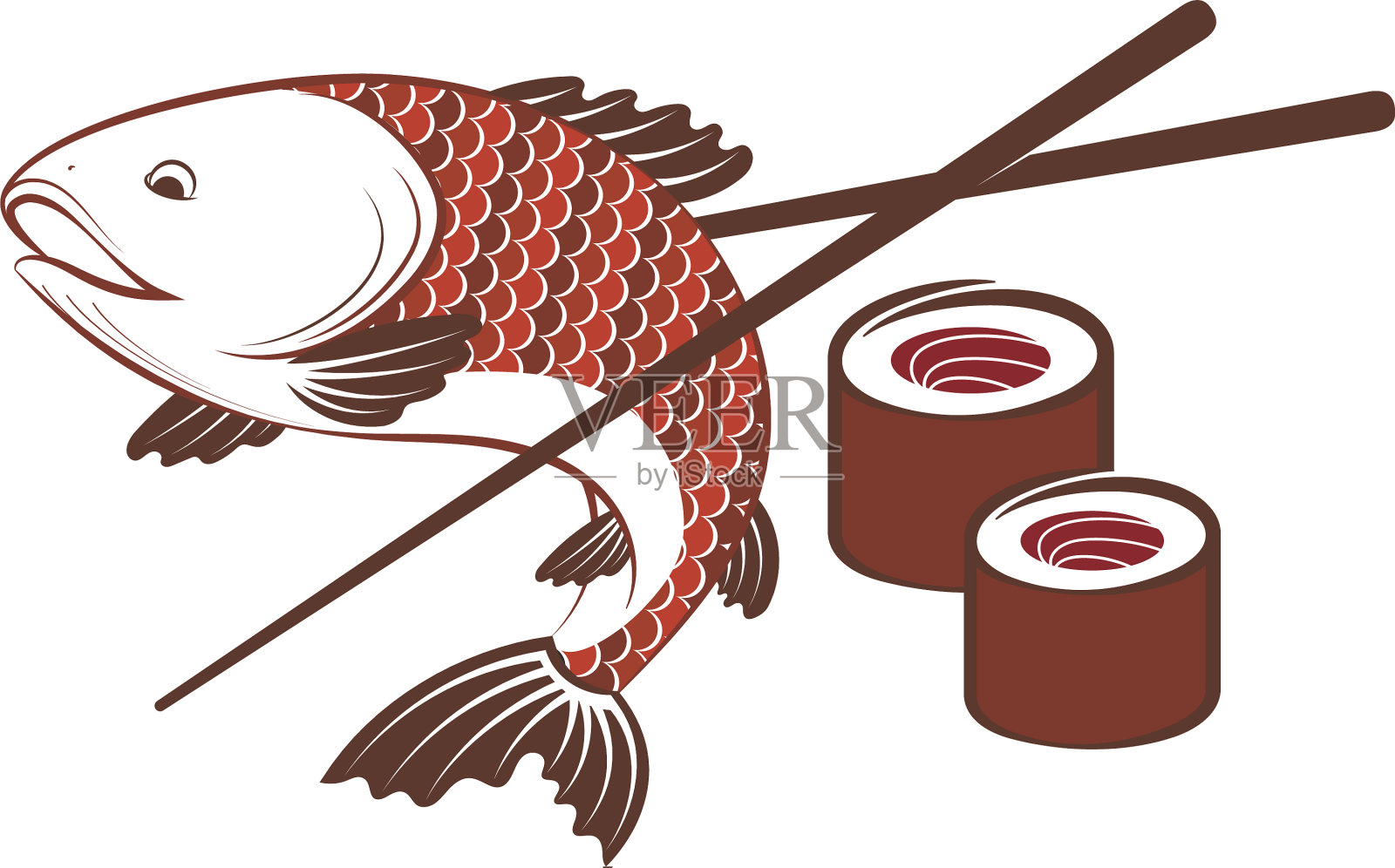 用筷子夹鱼和寿司设计元素图片