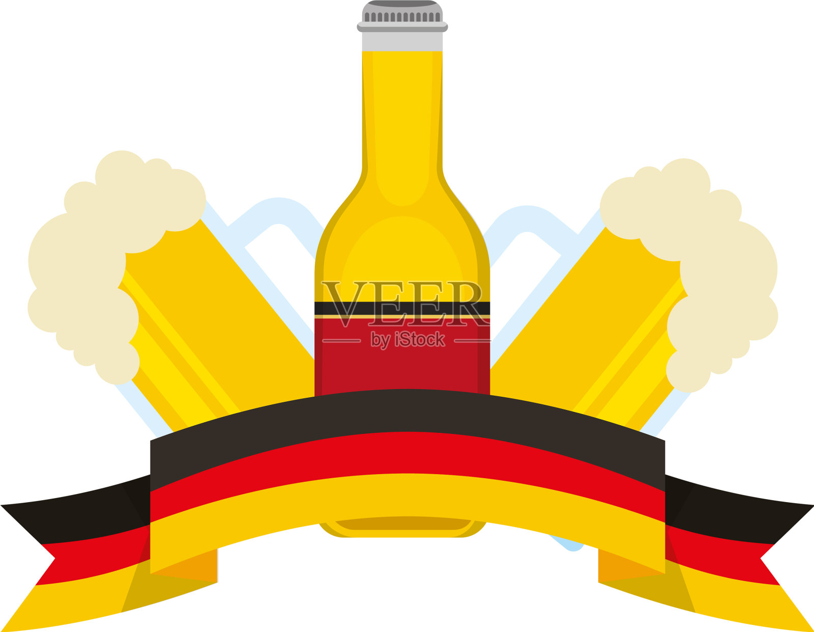 瓶装啤酒和玻璃杯标志着德国设计元素图片