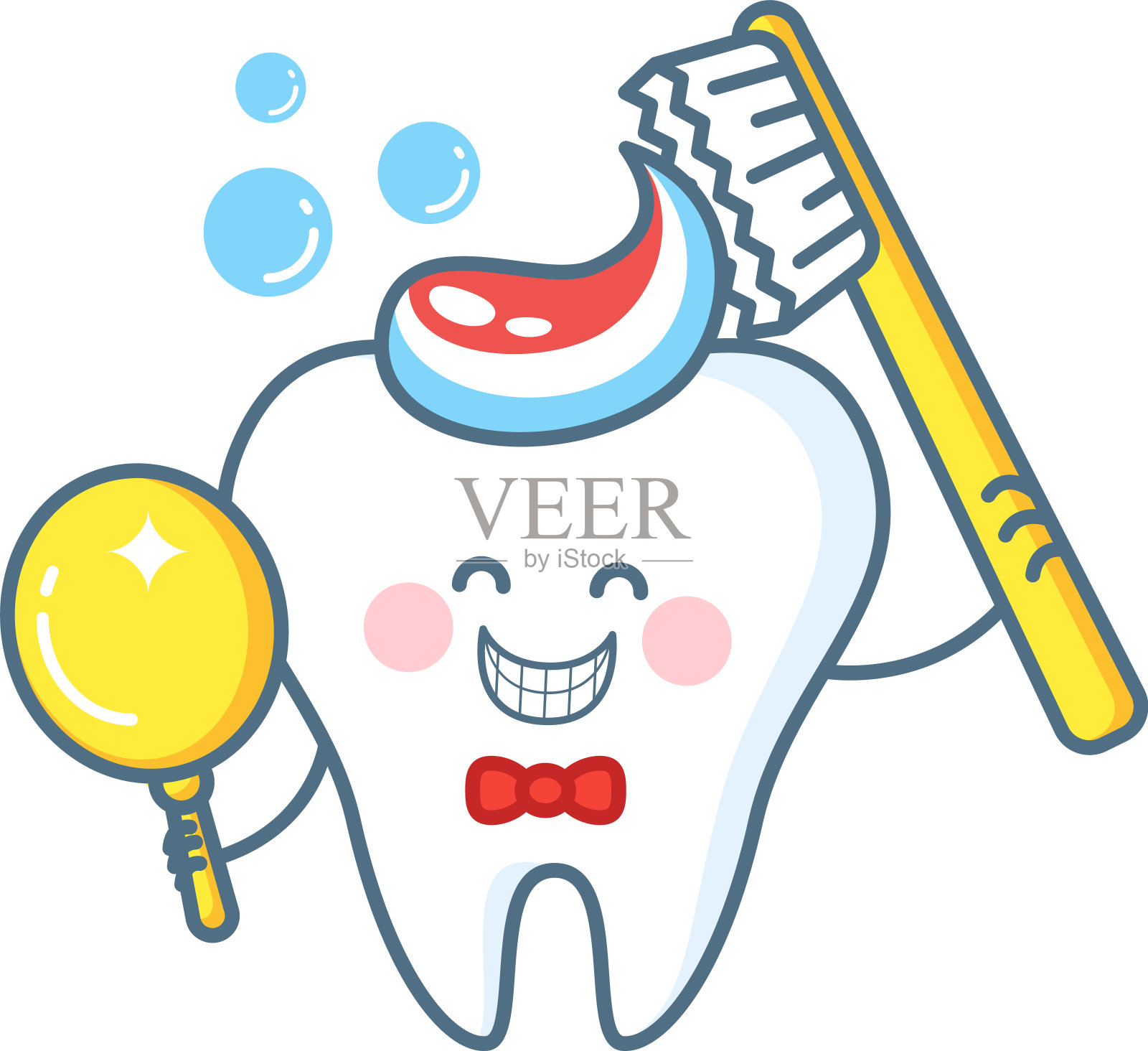 卡通牙齿与牙膏和镜子设计元素图片