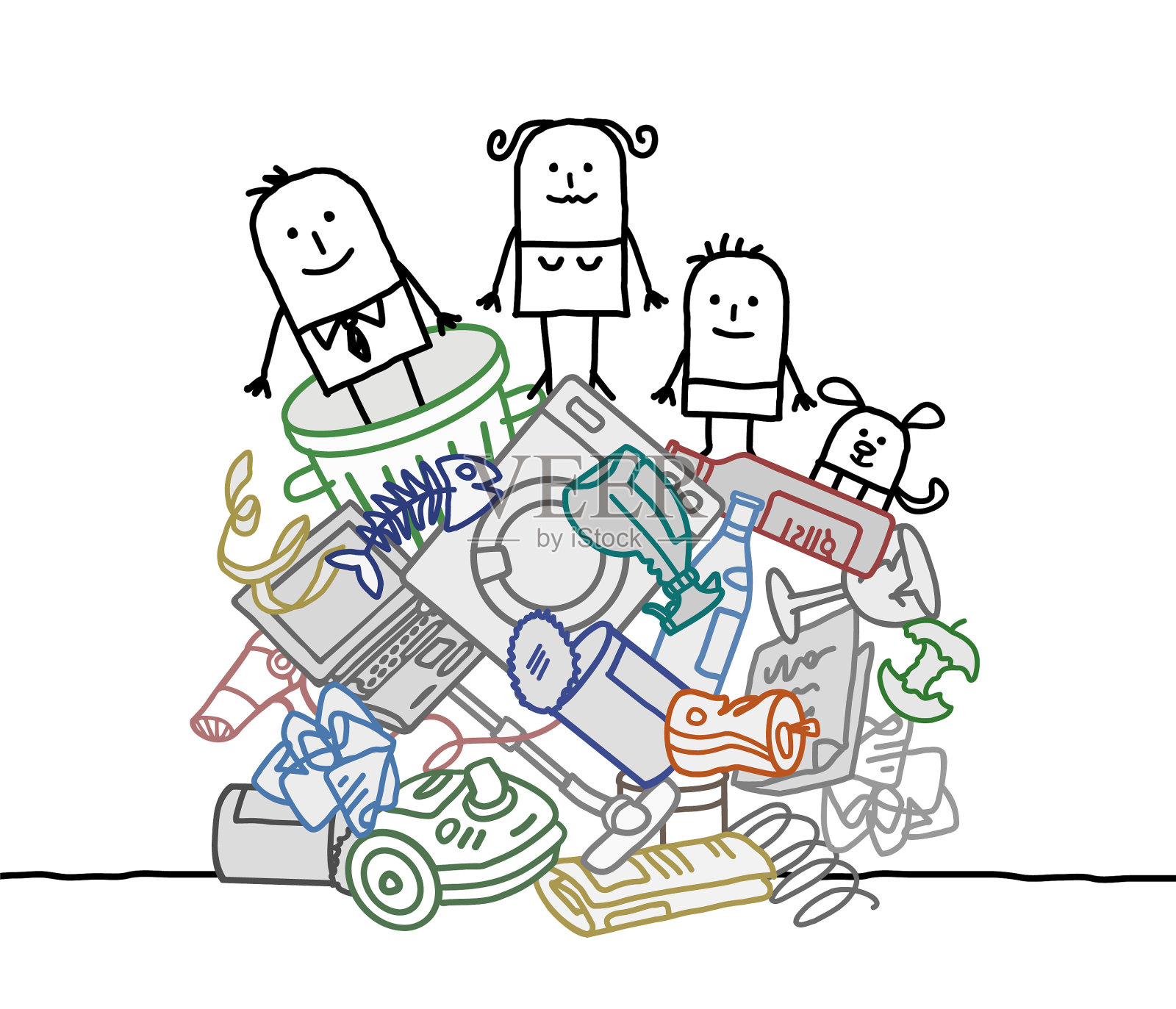 一家人躺在一堆垃圾上设计元素图片