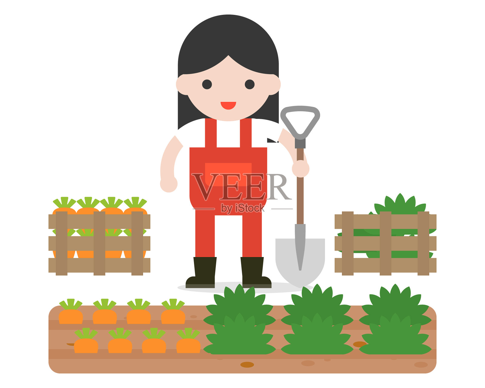 农民或园艺和胡萝卜板条箱flat设计元素图片