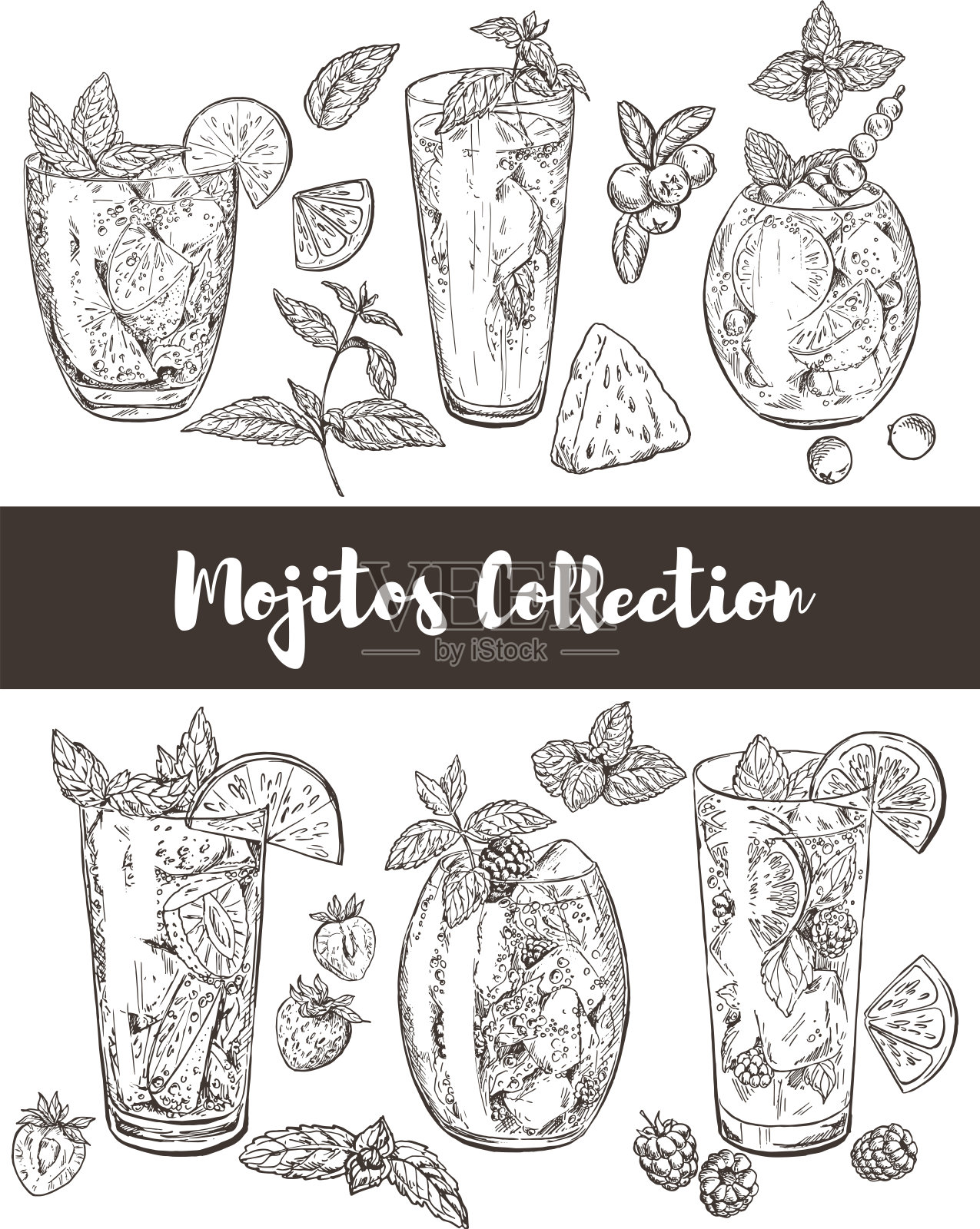 六种莫吉托插画图片素材