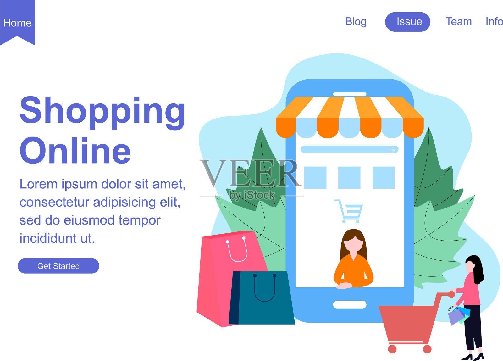 网上购物的网页模板插画图片素材