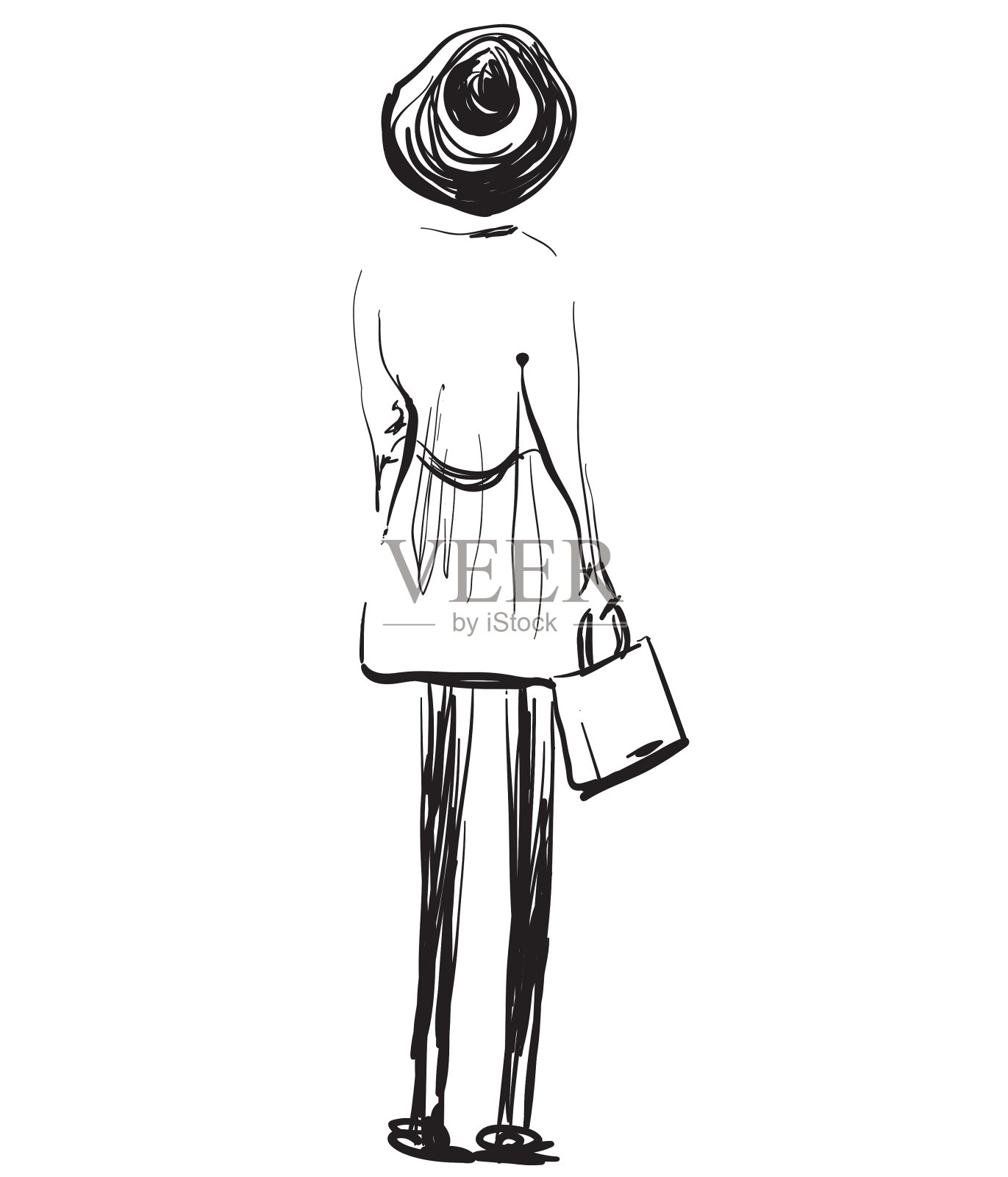 时装模特素描女孩向后站设计元素图片