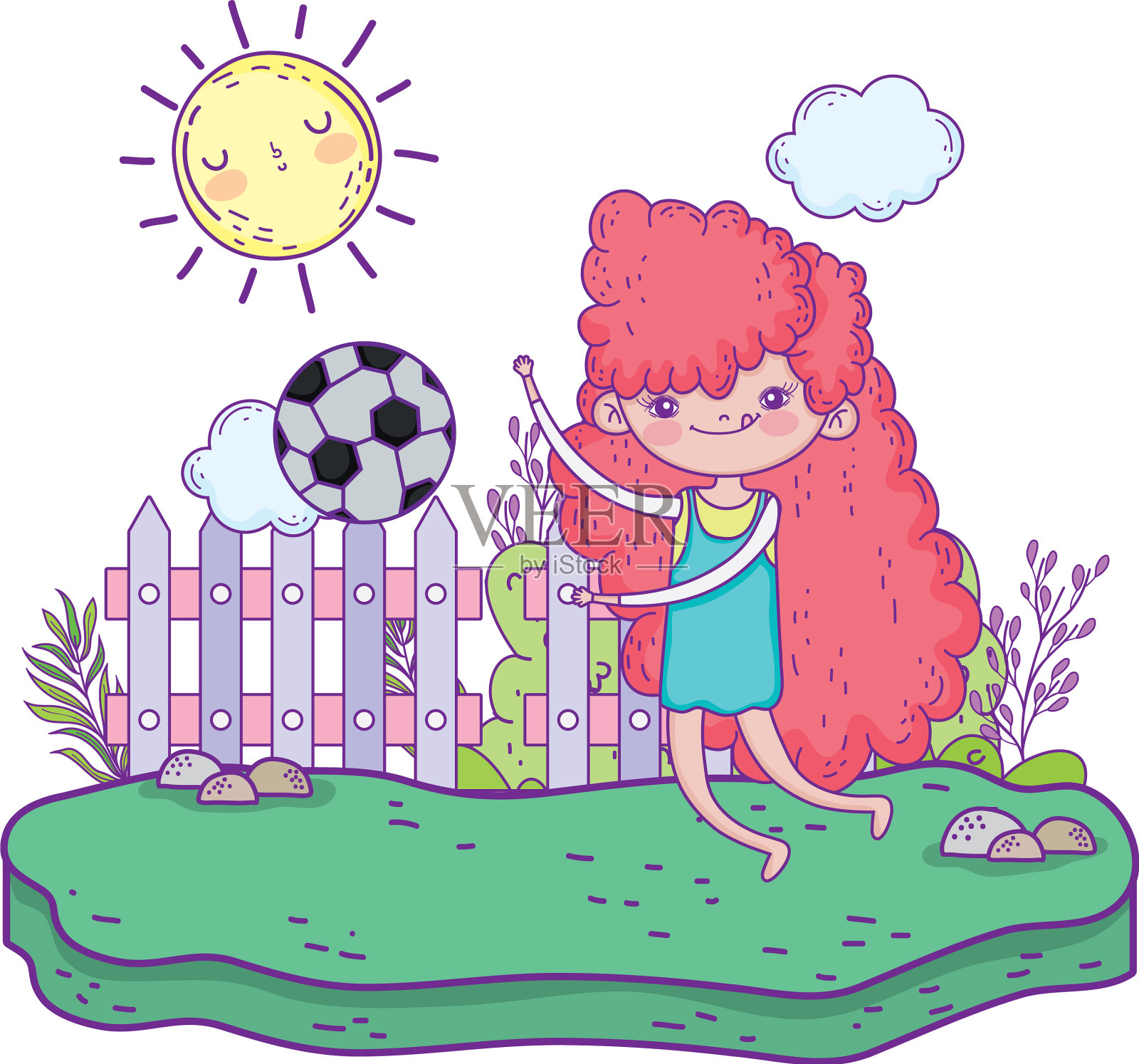 小女孩在风景里踢足球设计元素图片