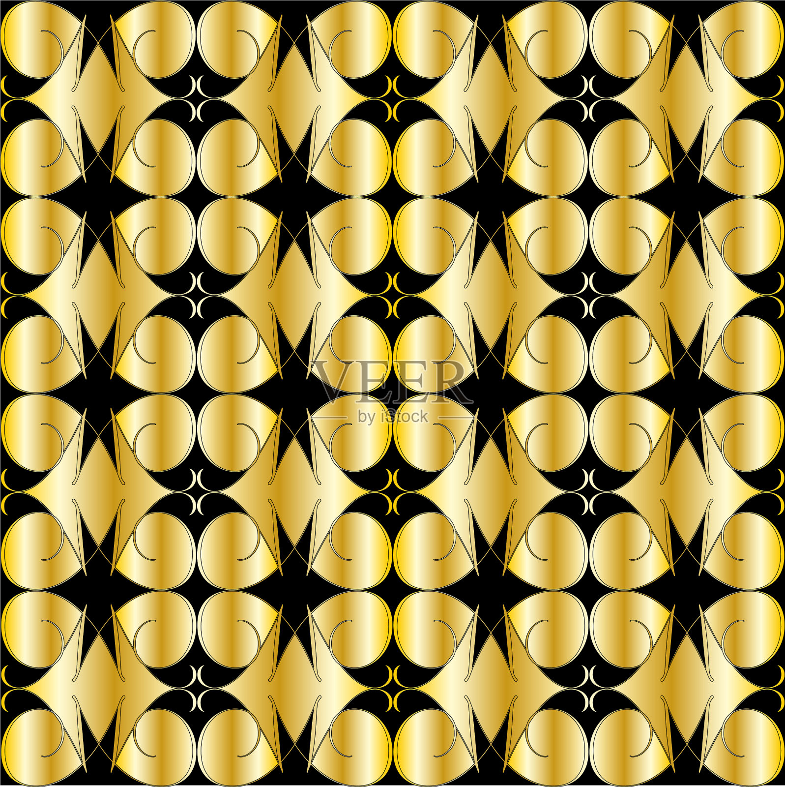 金色无缝几何图案上有黑色插画图片素材