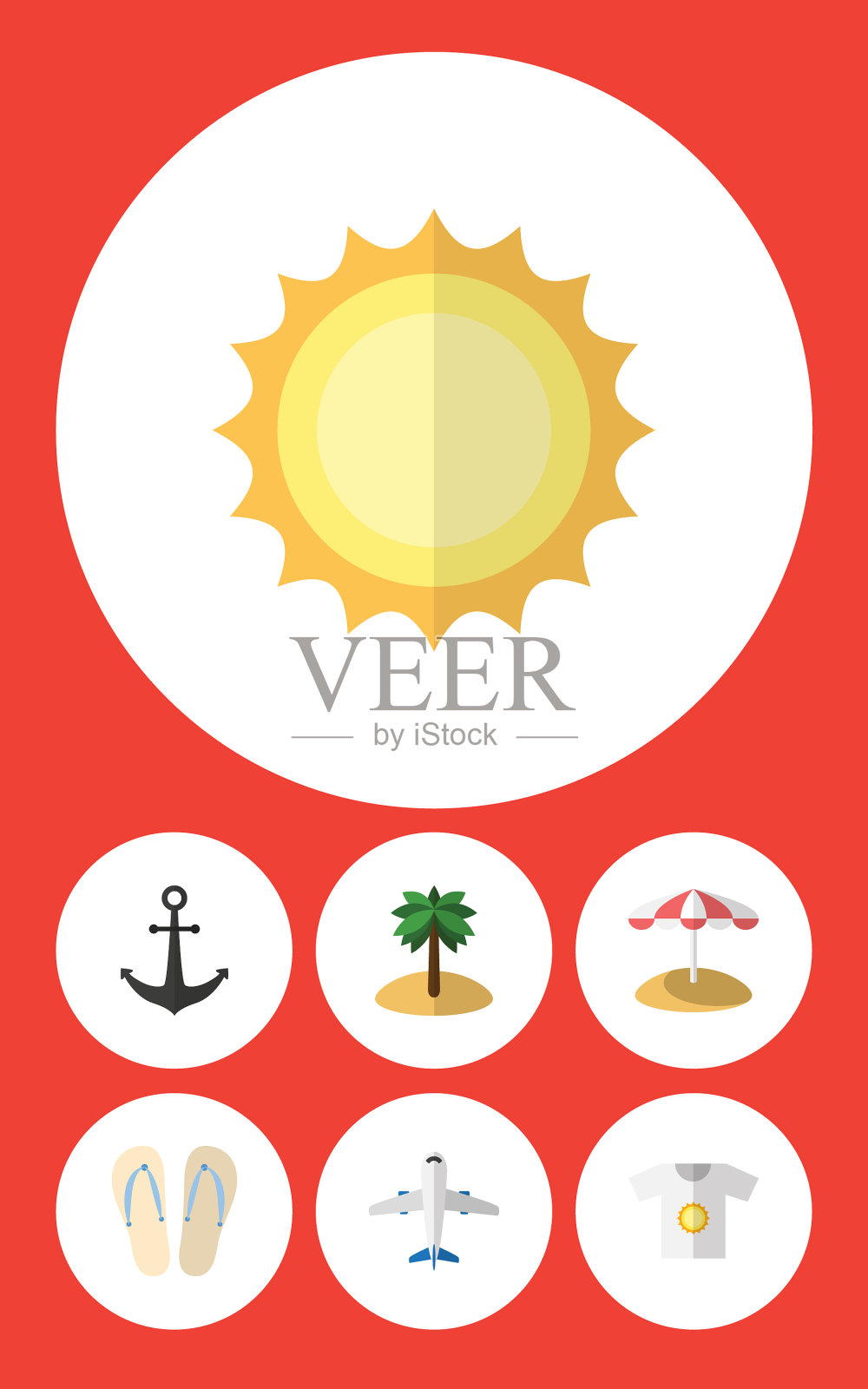 平底图标夏季沙滩凉鞋阳伞图标素材