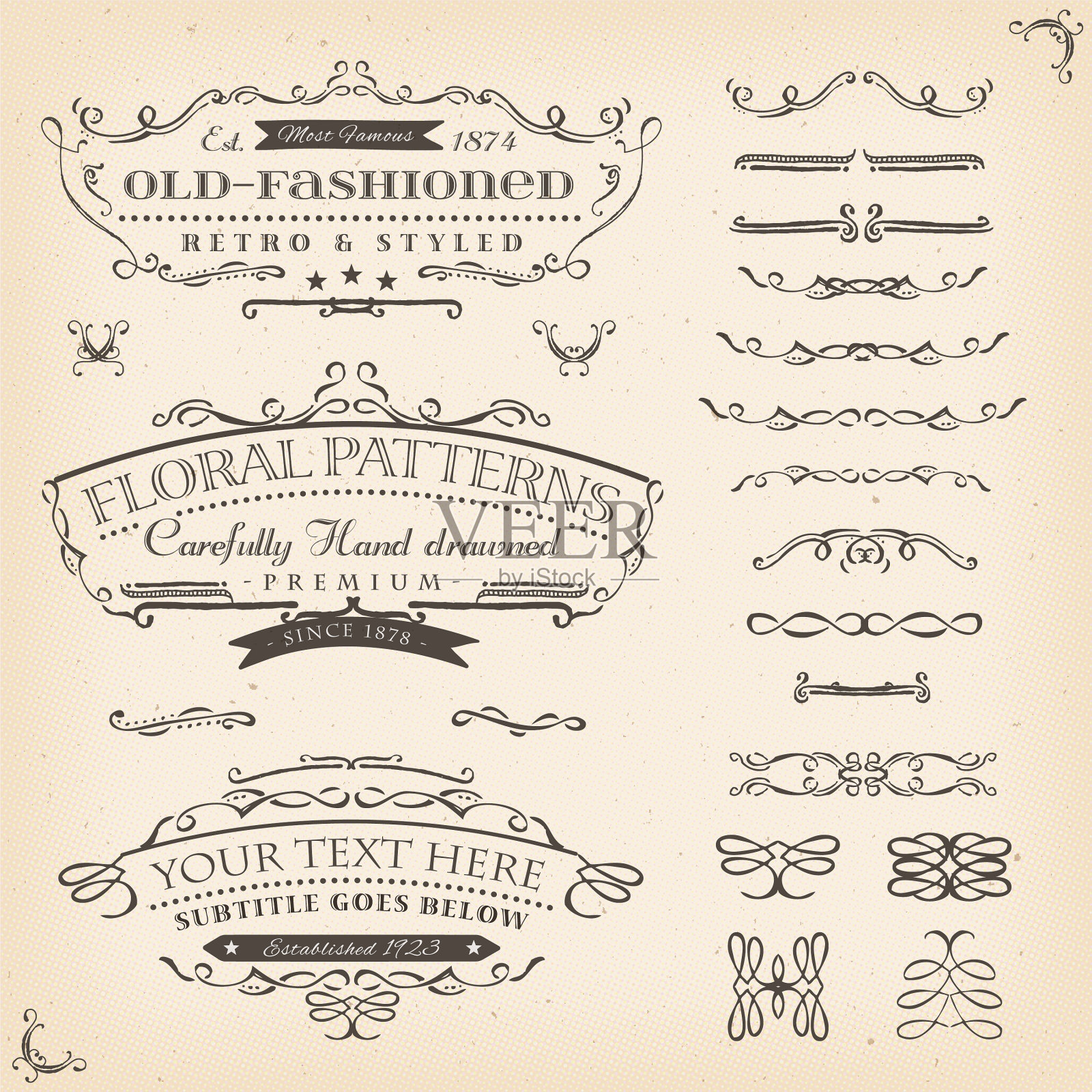 手绘花卉图案和框架插画图片素材