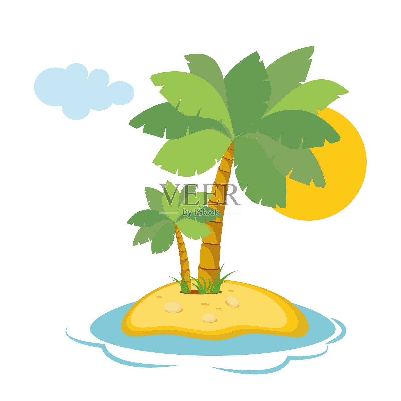 天堂岛在海里,有棕榈树和设计元素图片