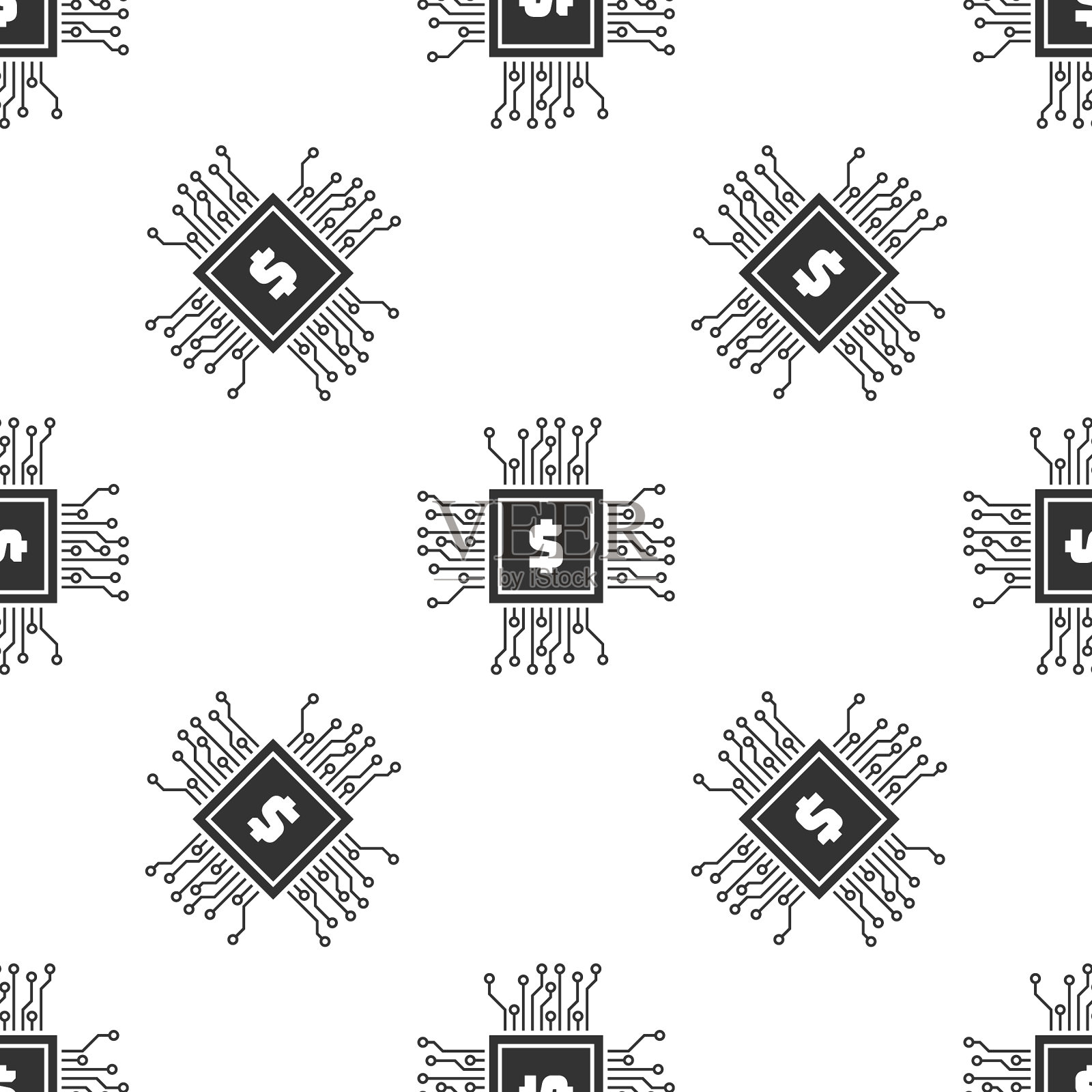 灰色处理器芯片与美元图标隔离插画图片素材