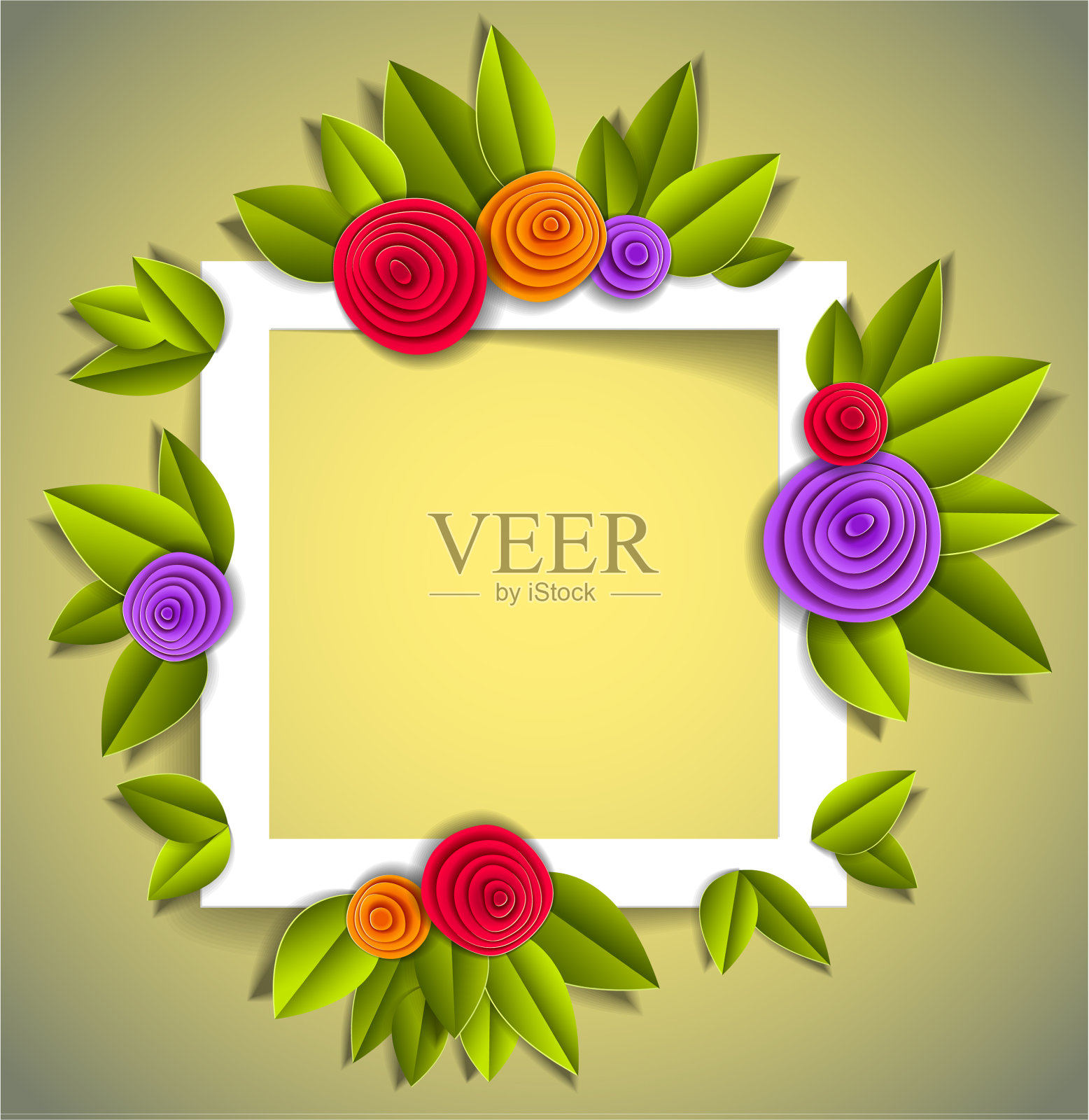 花和叶美丽的背景或框架插画图片素材