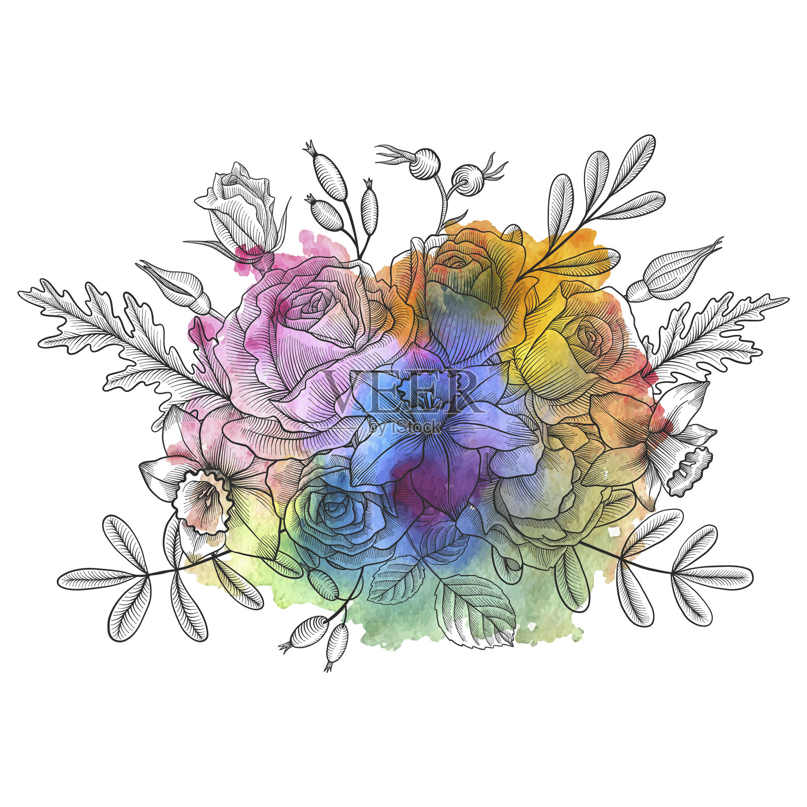 古董花组成设计元素图片