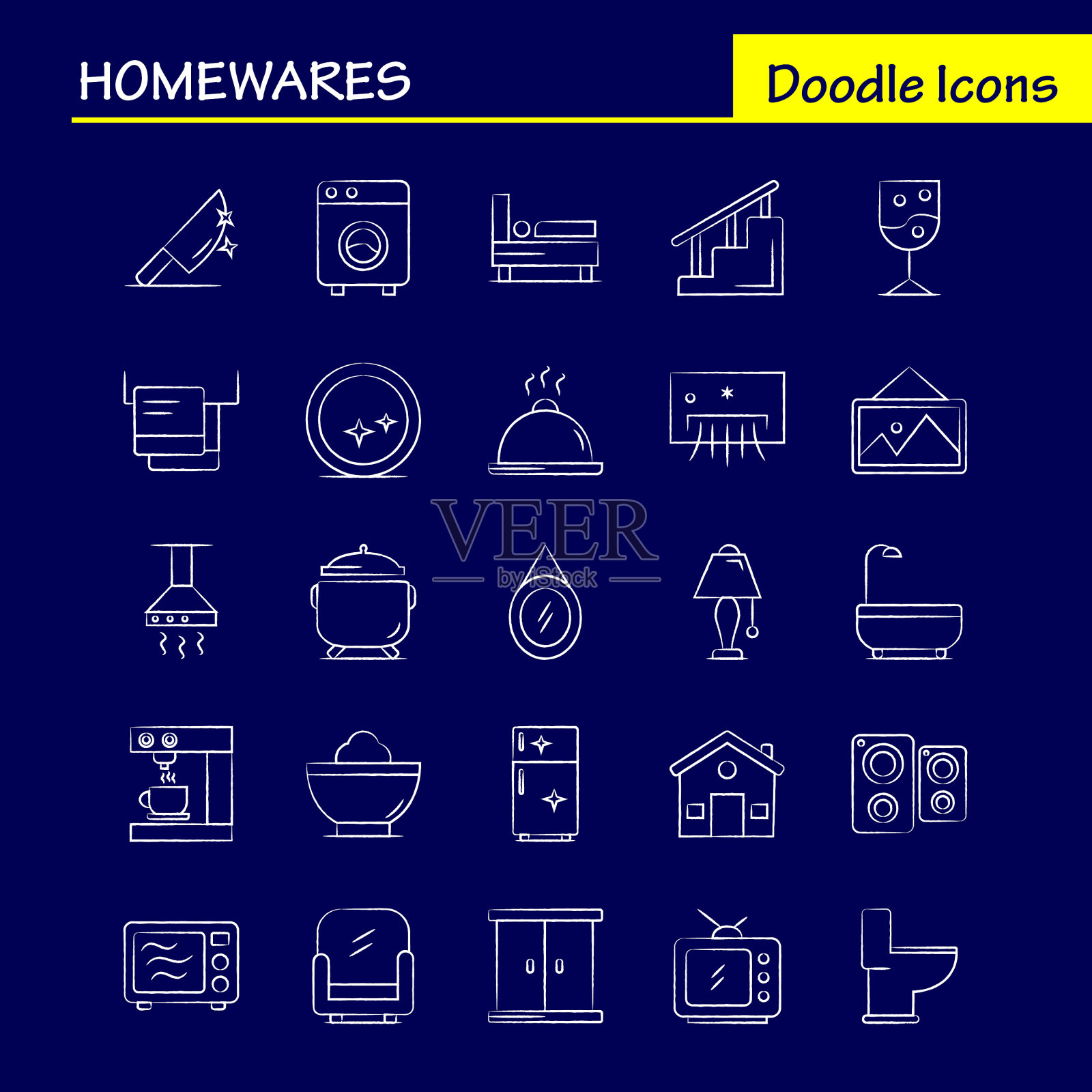 家居用品手绘图标设置为信息图图标素材