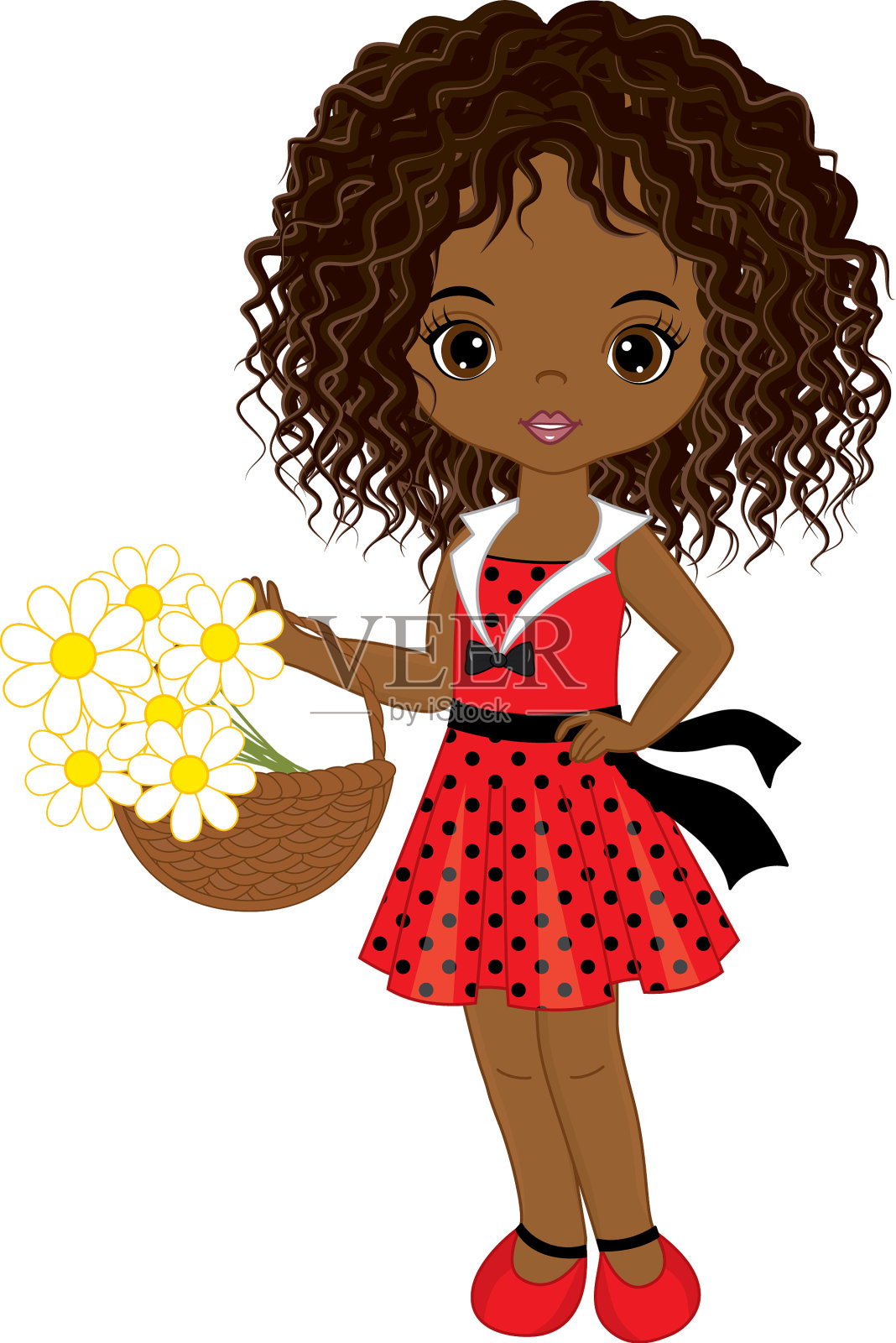 拿着花的非裔美国小女孩设计元素图片