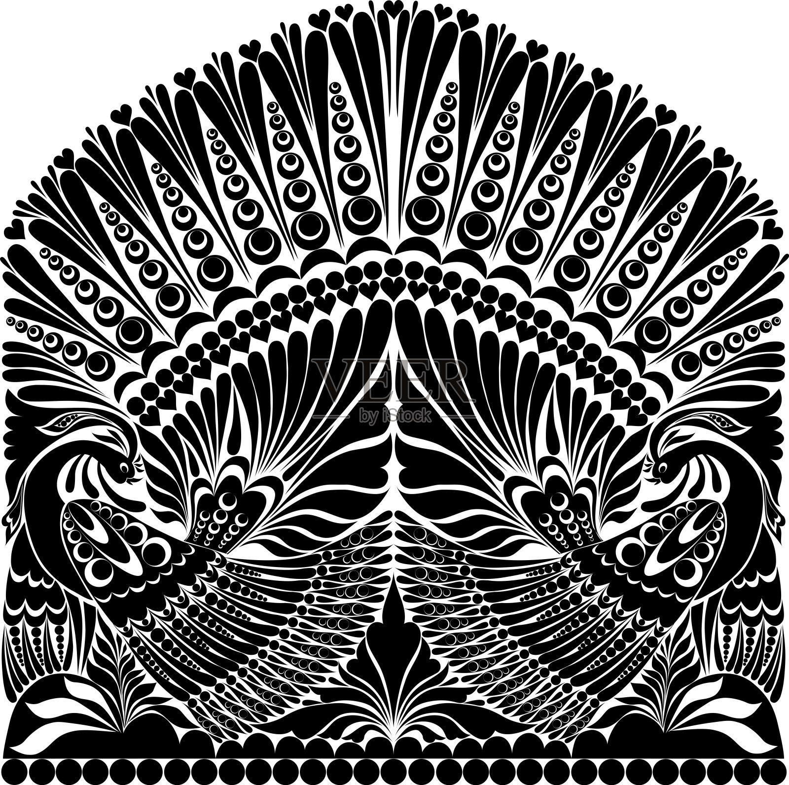 俄罗斯装饰与鸟插画图片素材