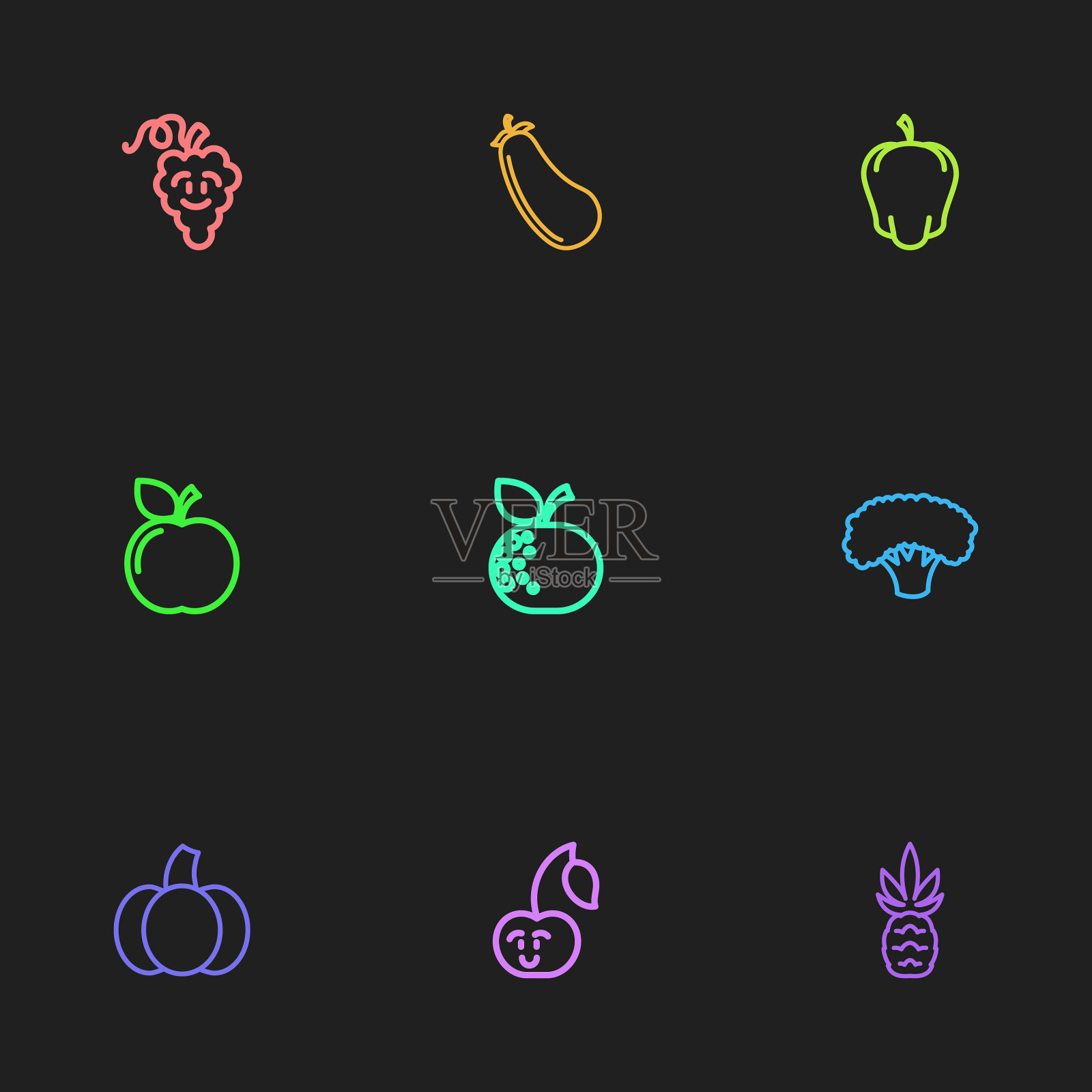 一套9可编辑蔬菜轮廓图标图标素材