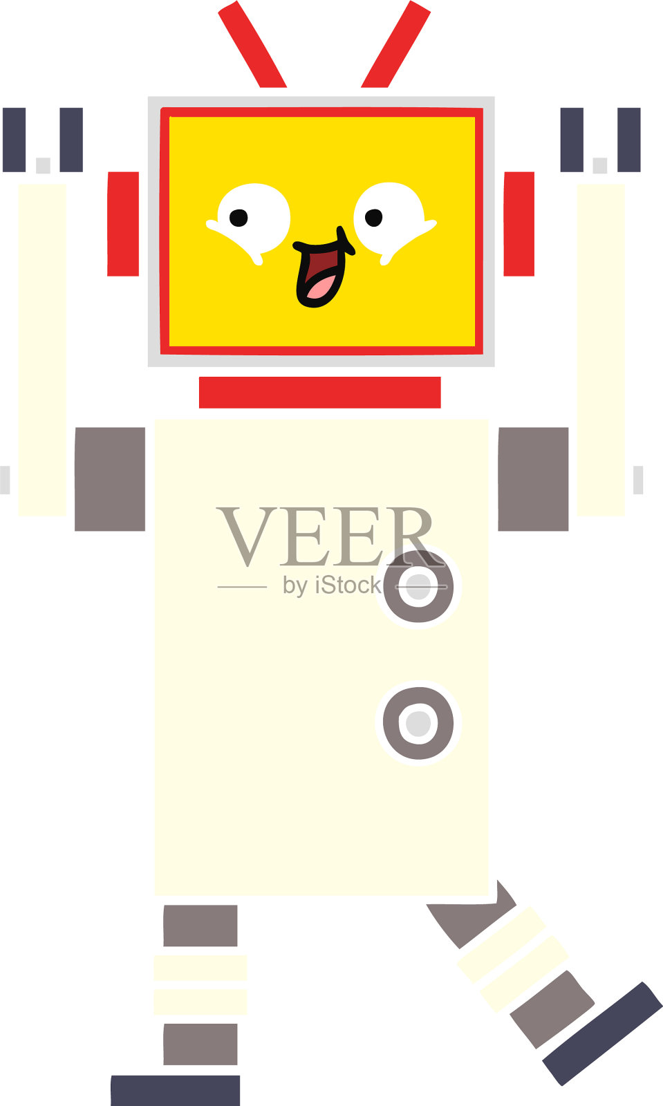 单色复古卡通机器人插画图片素材