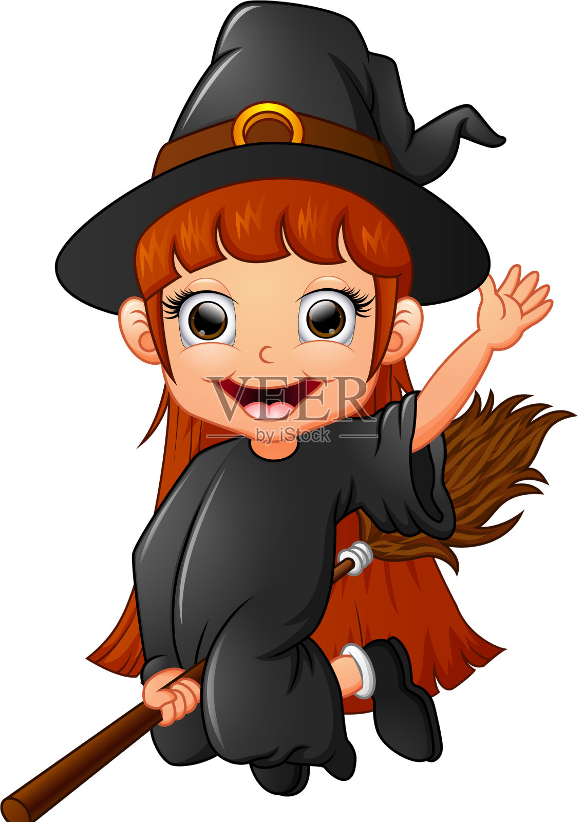 飞天小女巫插画图片素材