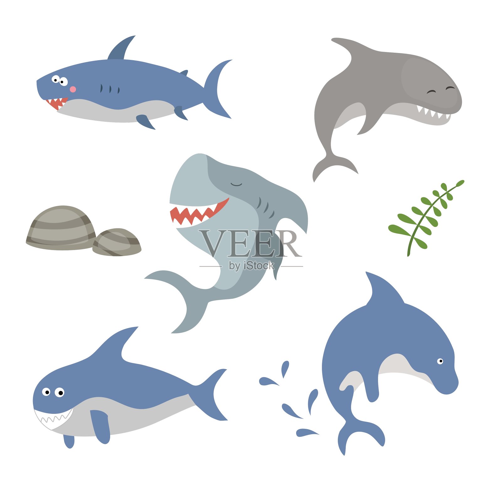 设置有趣的鲨鱼设计元素图片
