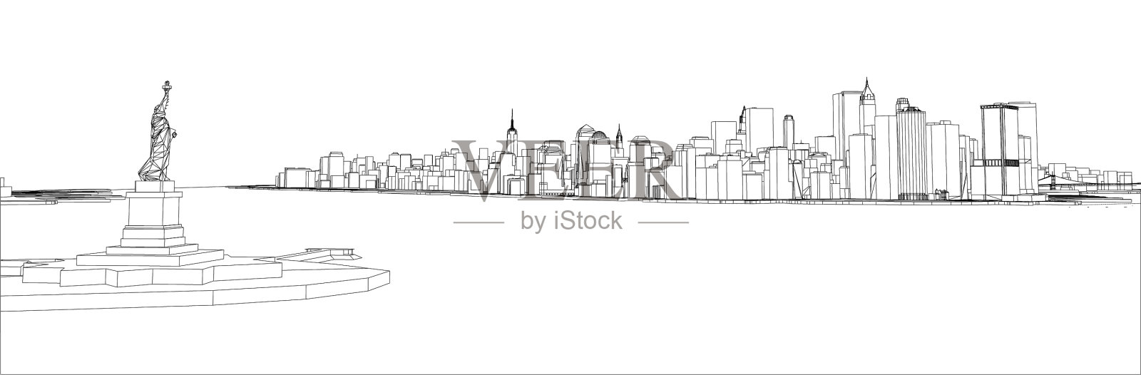 纽约市蓝图风格的线框设计元素图片