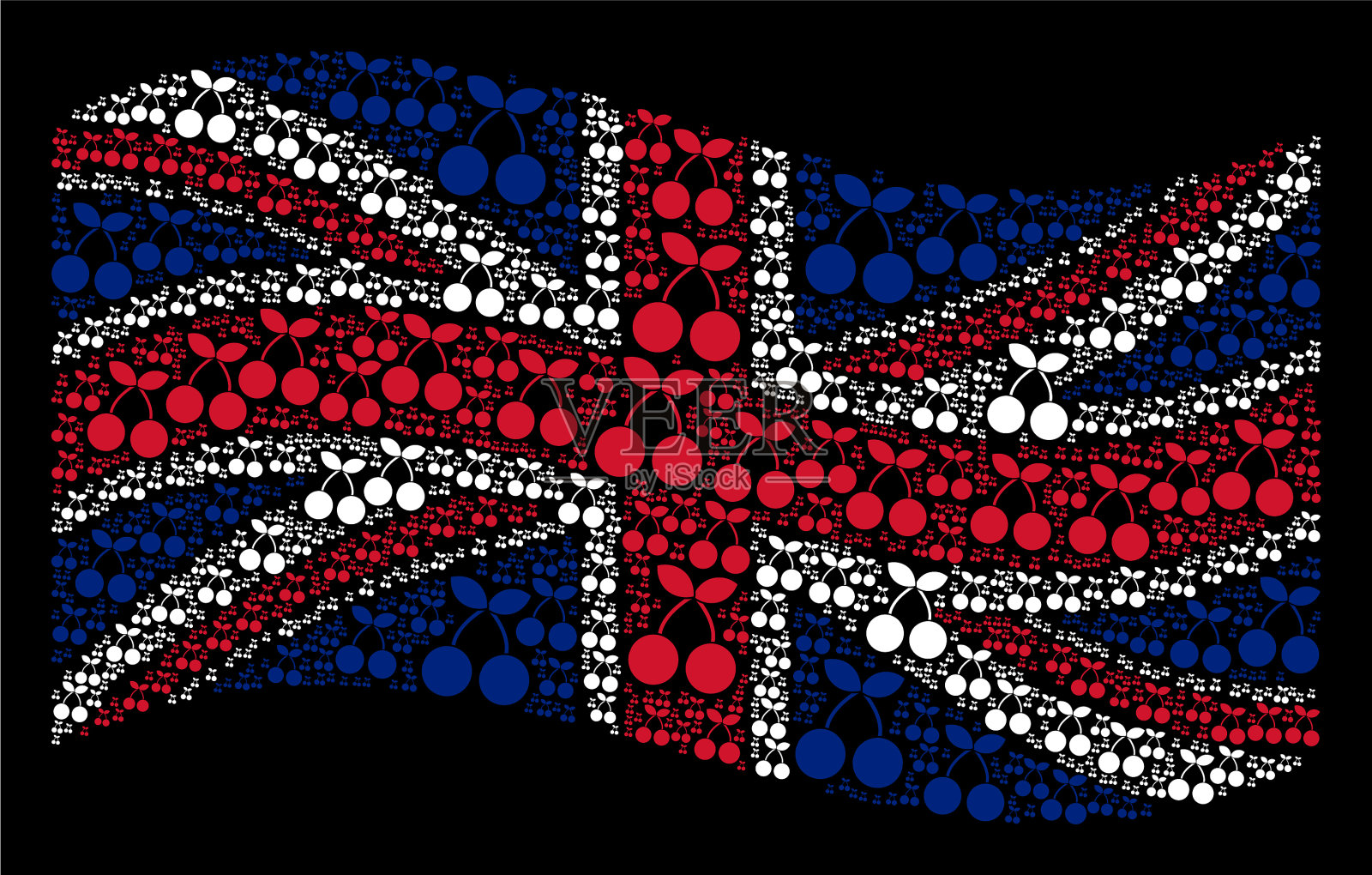 挥舞着英国国旗马赛克樱桃项目插画图片素材