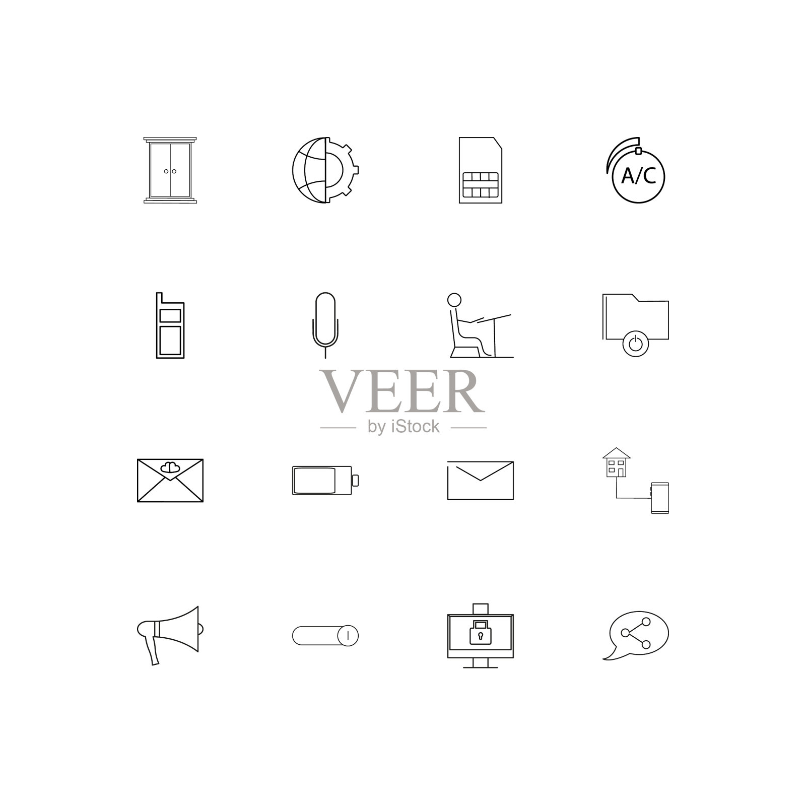 设备线性薄图标设置轮廓简单图标素材