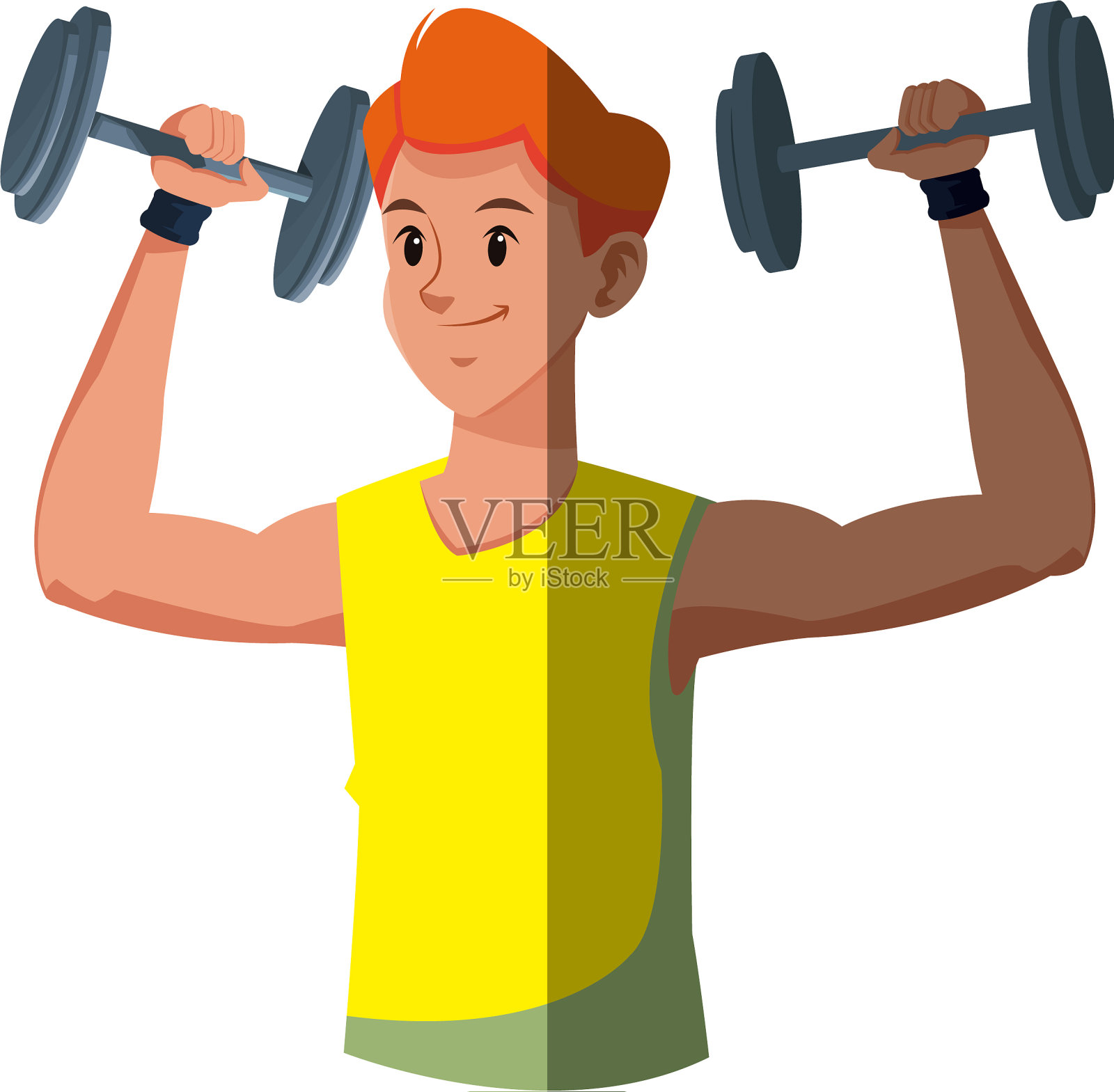 卡通人拿着哑铃设计图形插画图片素材