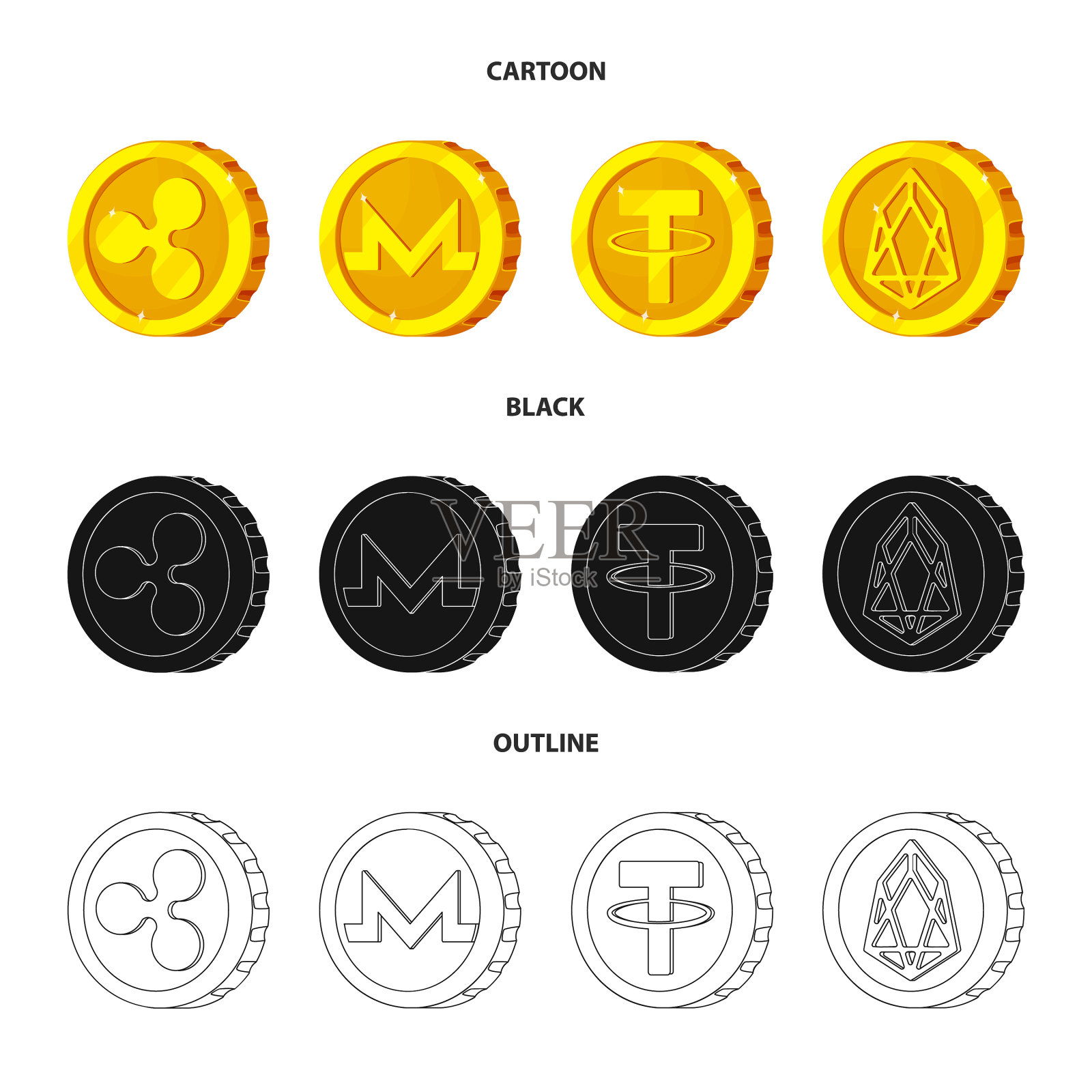 隔离对象的加密货币和货币符号插画图片素材