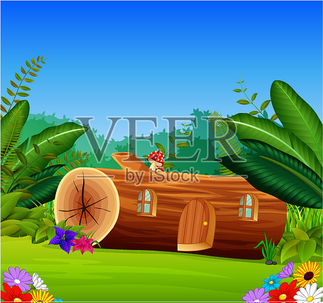 在美丽的大自然中建造的木屋插画图片素材