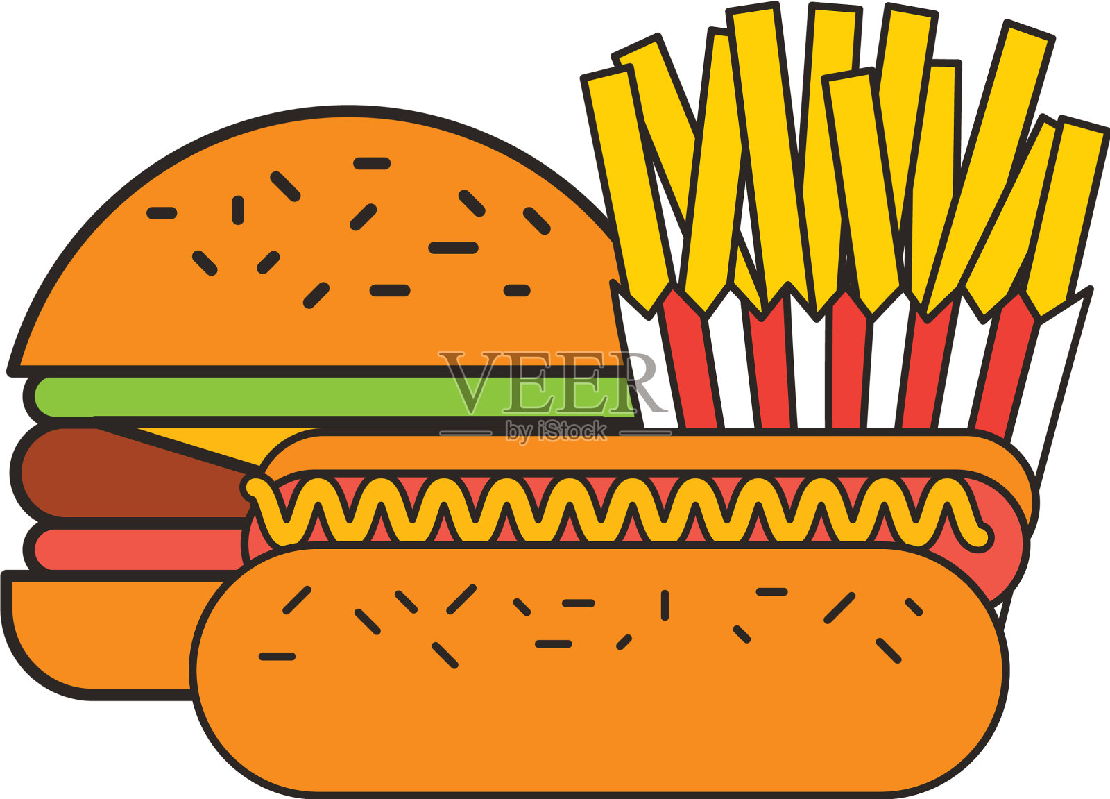 汉堡包、热狗和炸薯条,快餐设计元素图片