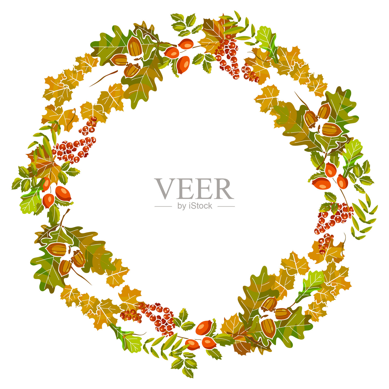 秋叶花环装饰的秋叶设计元素图片