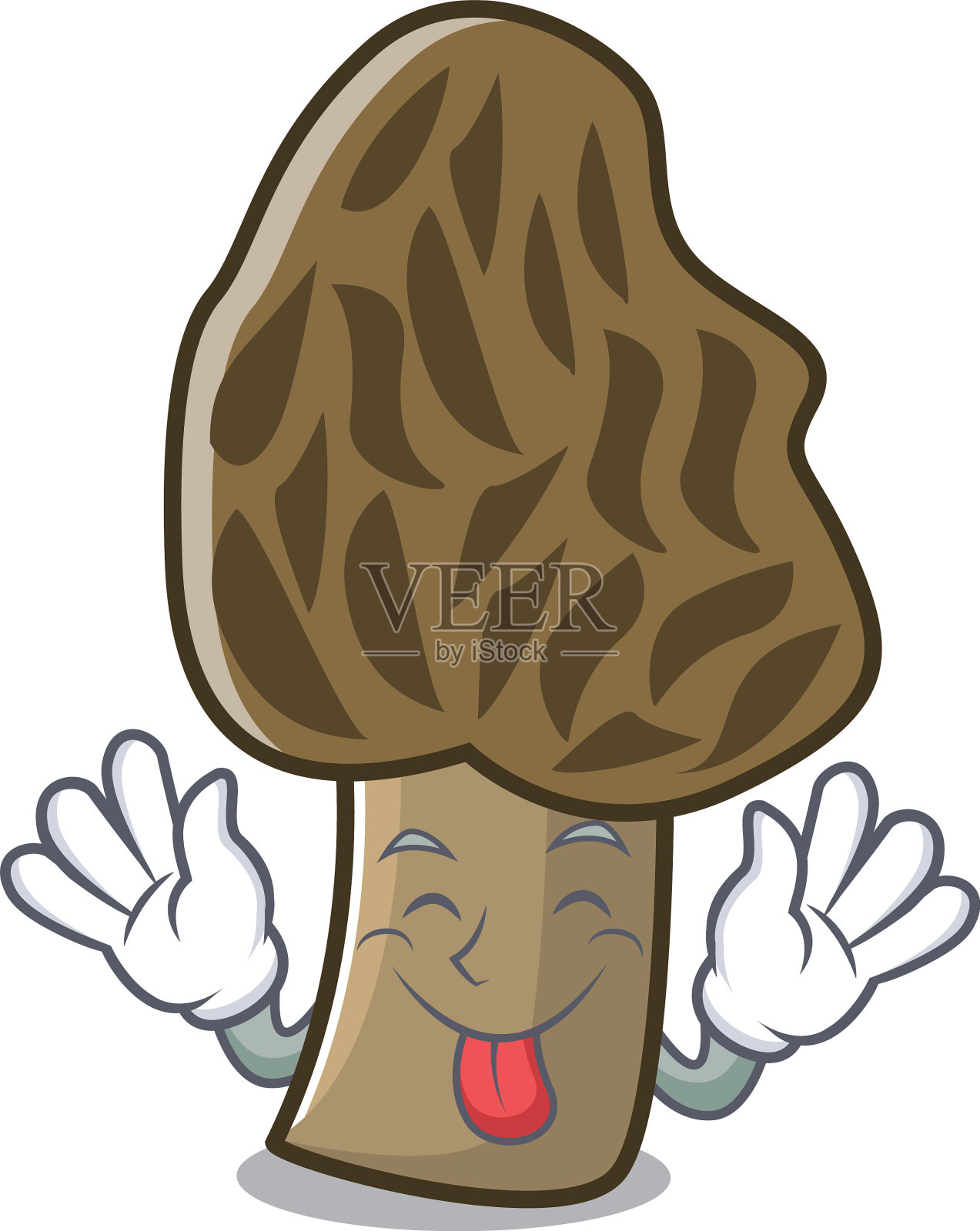 舌头伸出羊肚菌吉祥物卡通插画图片素材