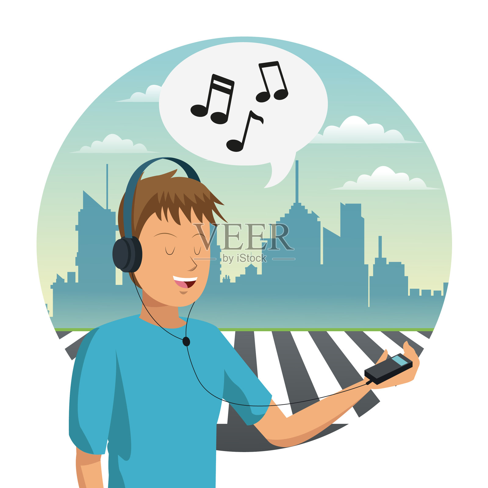 年轻人听音乐插画图片素材