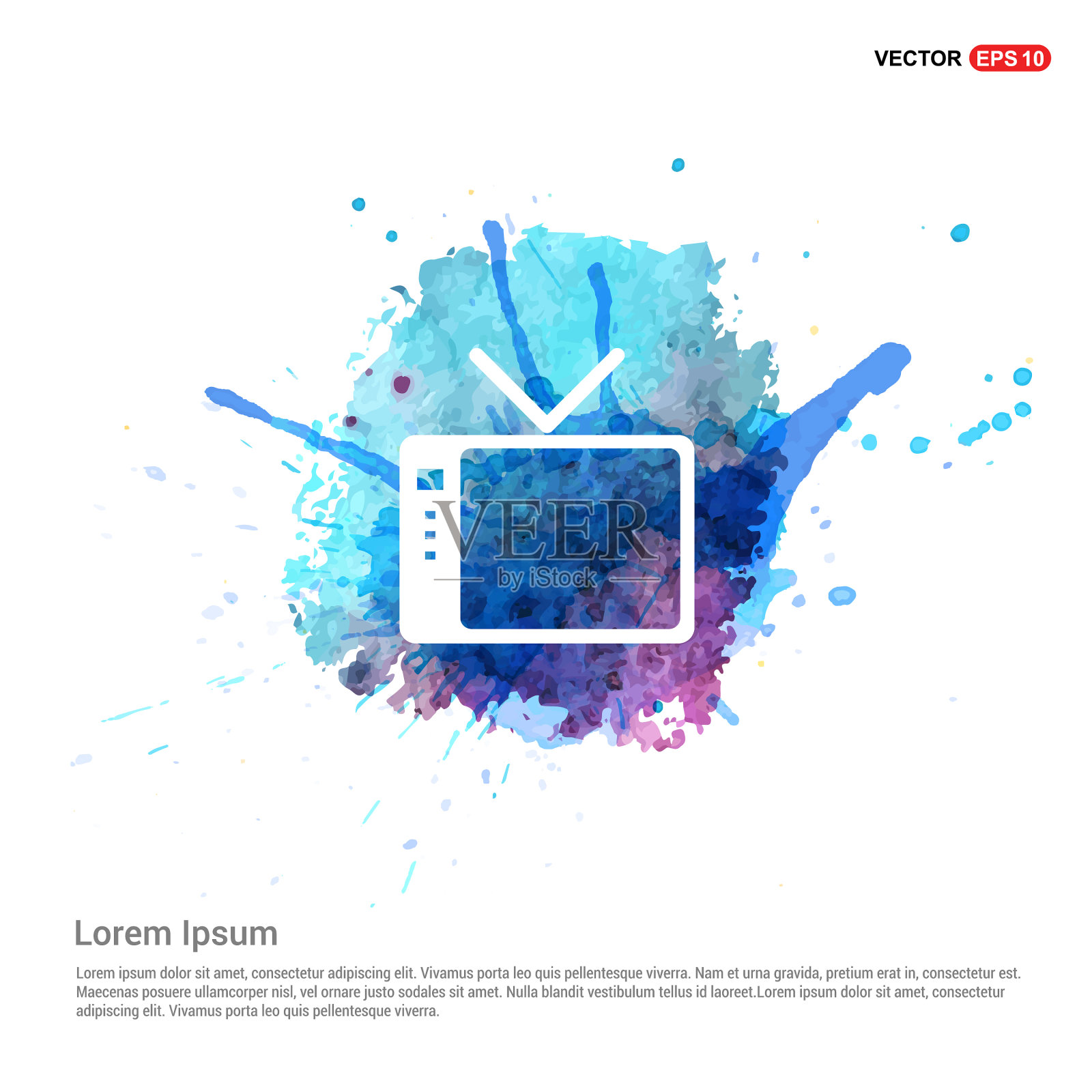 电视图标-水彩背景插画图片素材