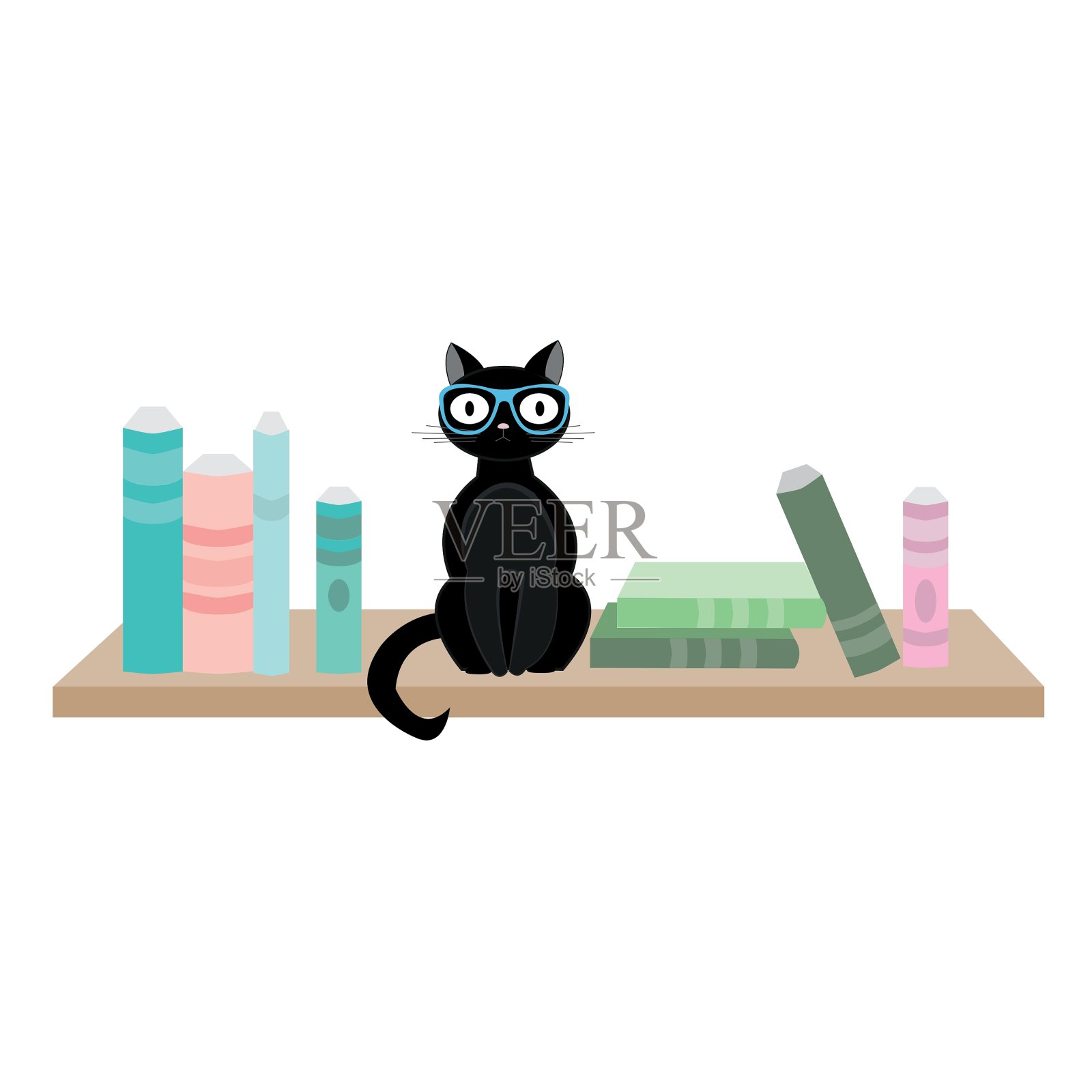 戴着眼镜和书的猫插画图片素材