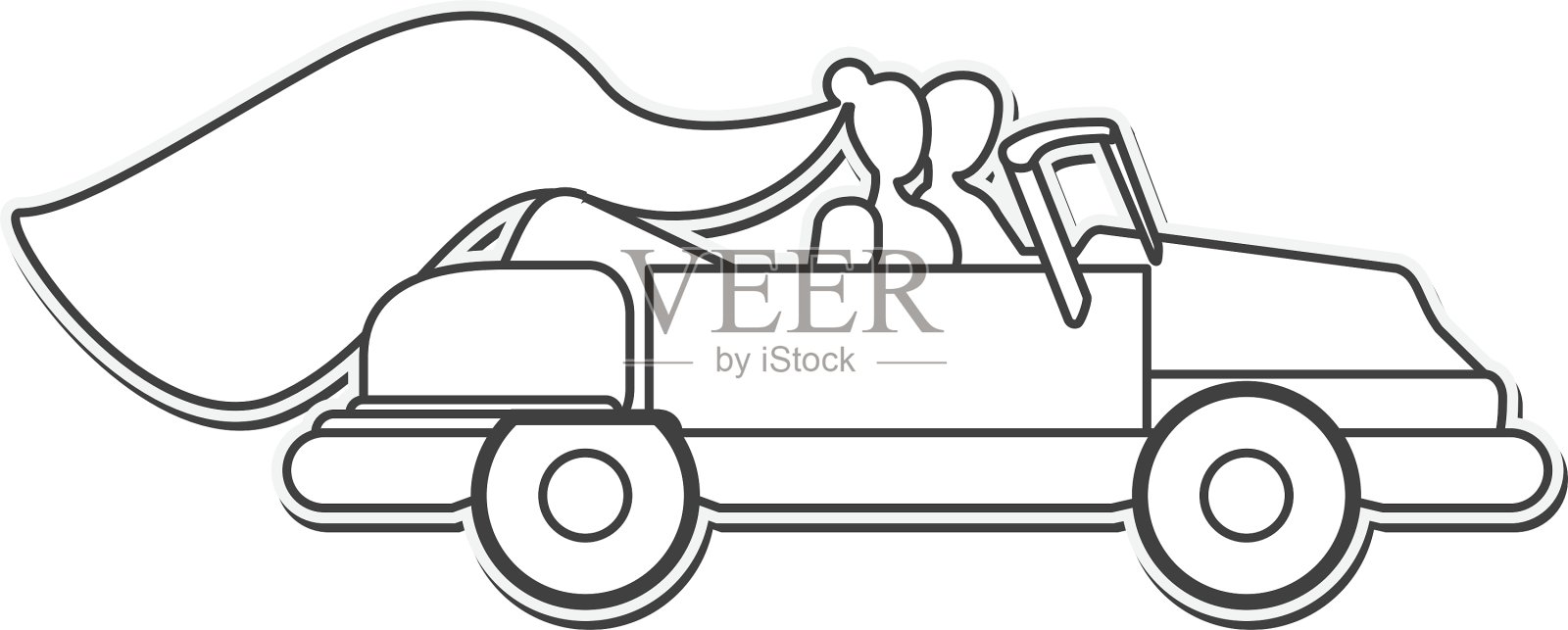 汽车图标上的新娘和新郎插画图片素材