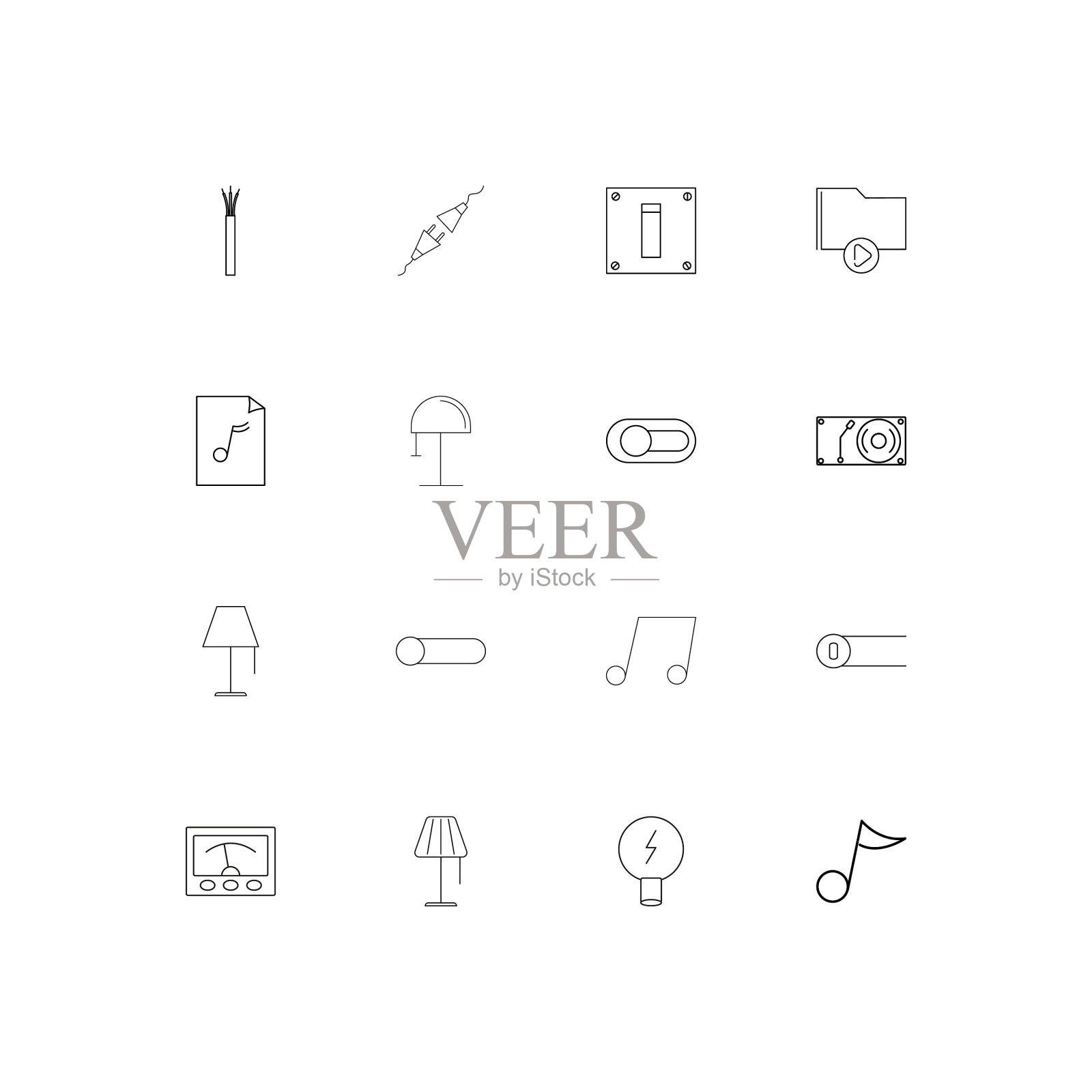 电学线性薄图标设置轮廓简单图标素材