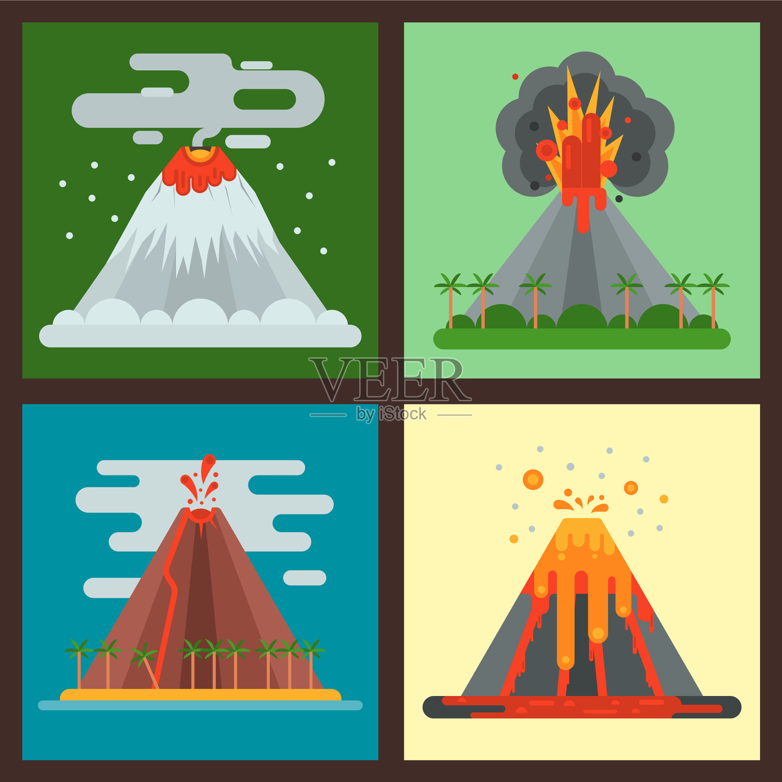 火山岩浆与烟雾一起喷发插画图片素材