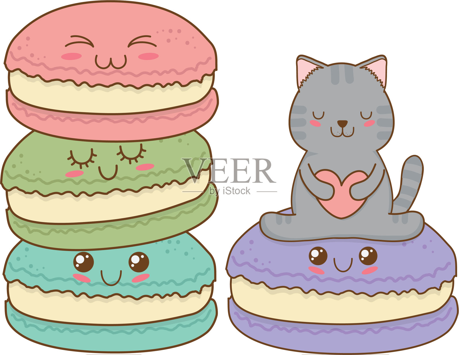 可爱的小猫与饼干卡哇伊性格设计元素图片