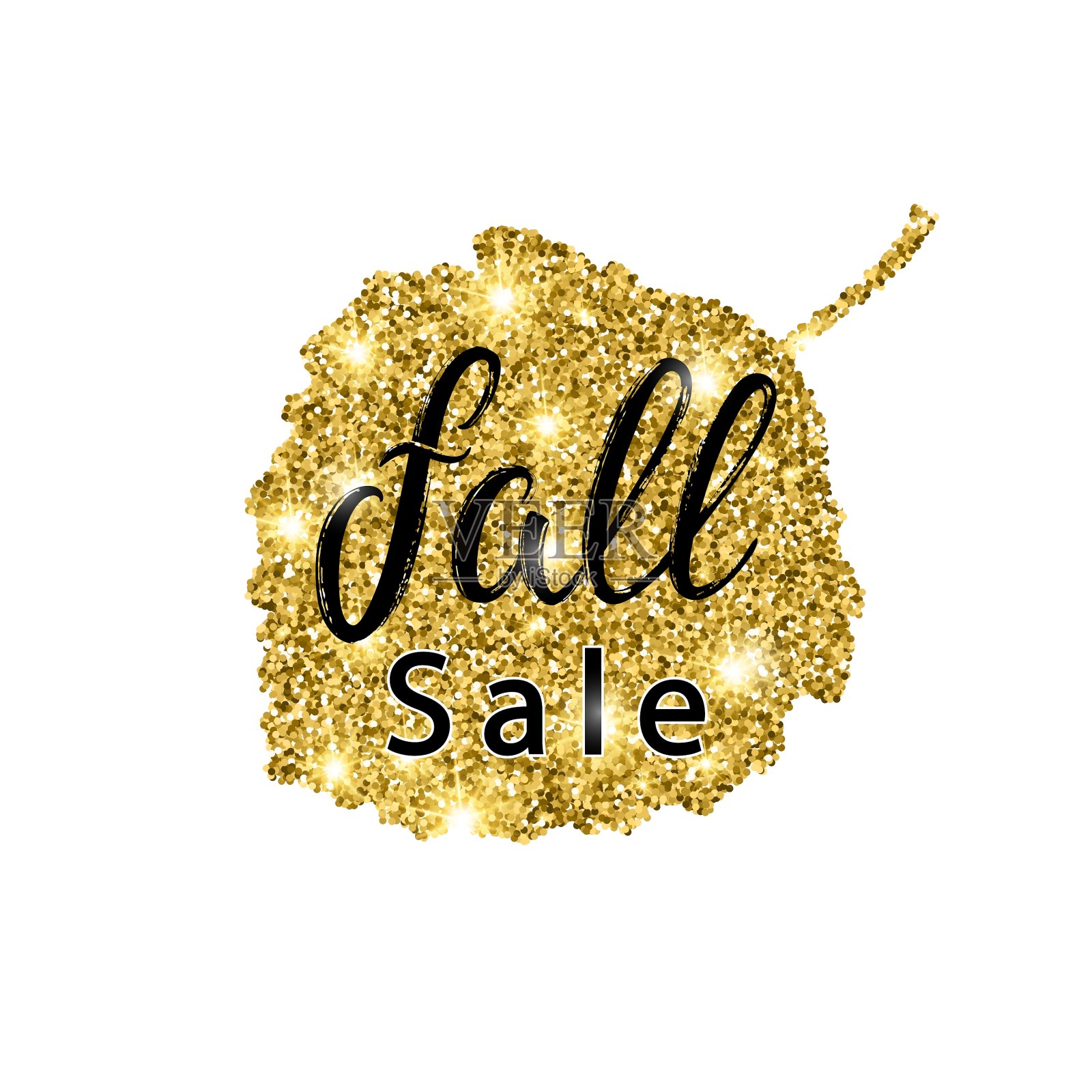 秋天的销售刷子刻有金字闪闪的横幅设计元素图片