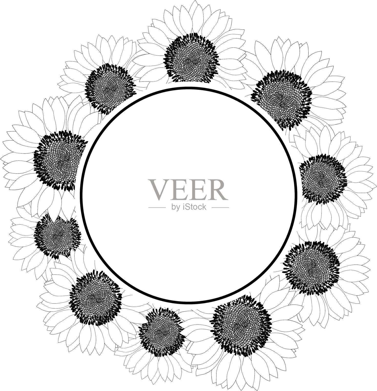 向日葵横幅花环轮廓设计元素图片