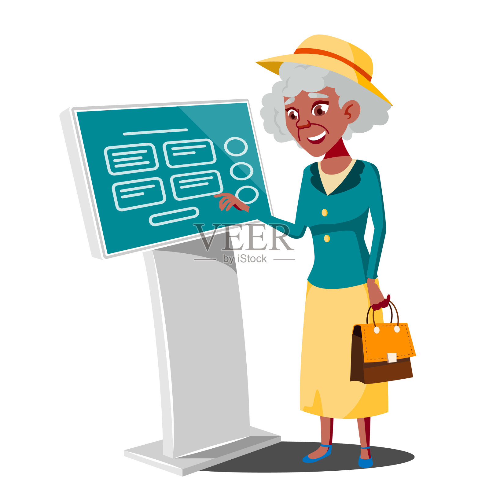 老妇人使用ATM机的数字终端设计元素图片