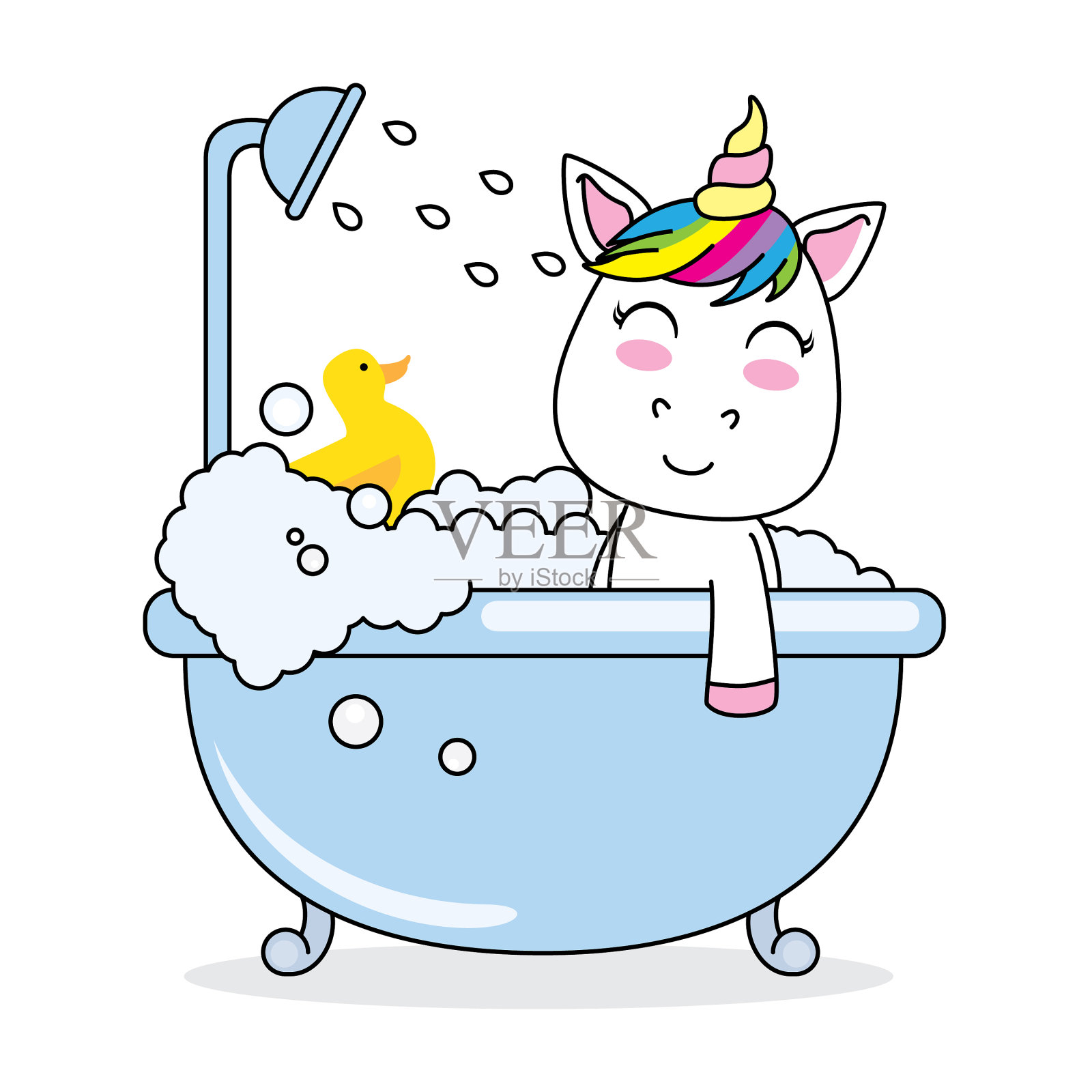 独角兽在浴缸里洗澡设计元素图片