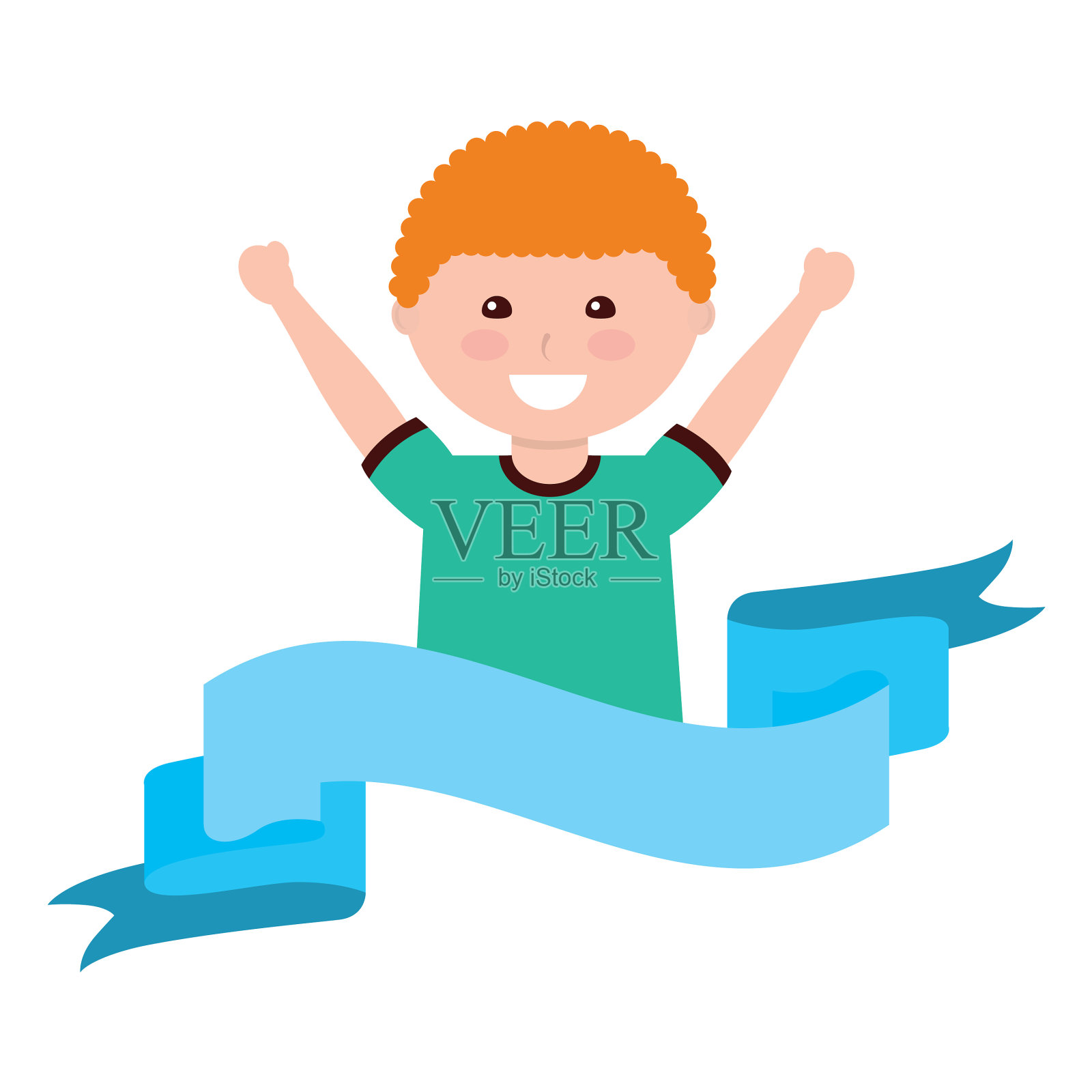 快乐的卡通男孩举起手设计元素图片