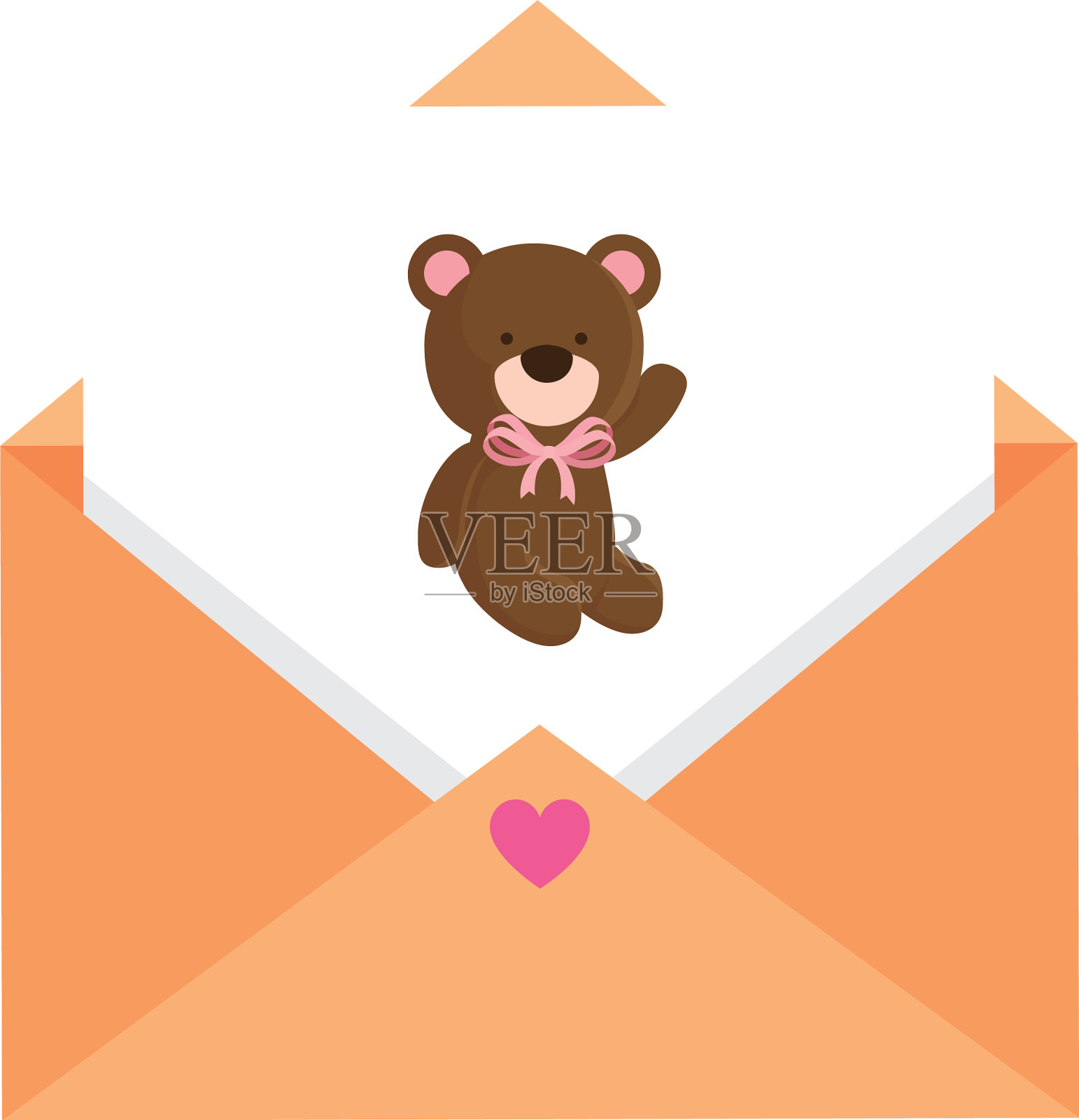 信封和卡片与可爱的泰迪熊隔离设计模板素材