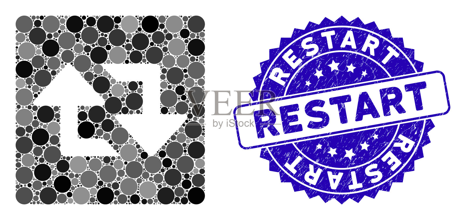 带有划伤重启的马赛克刷新箭头图标插画图片素材