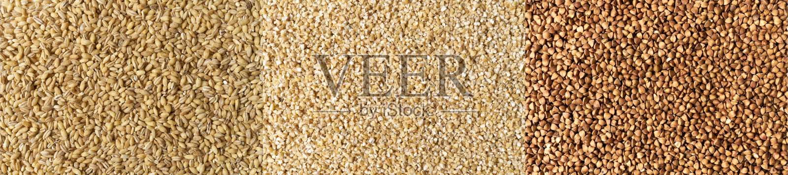 荞麦,珍珠大麦和大麦在一个背景照片摄影图片